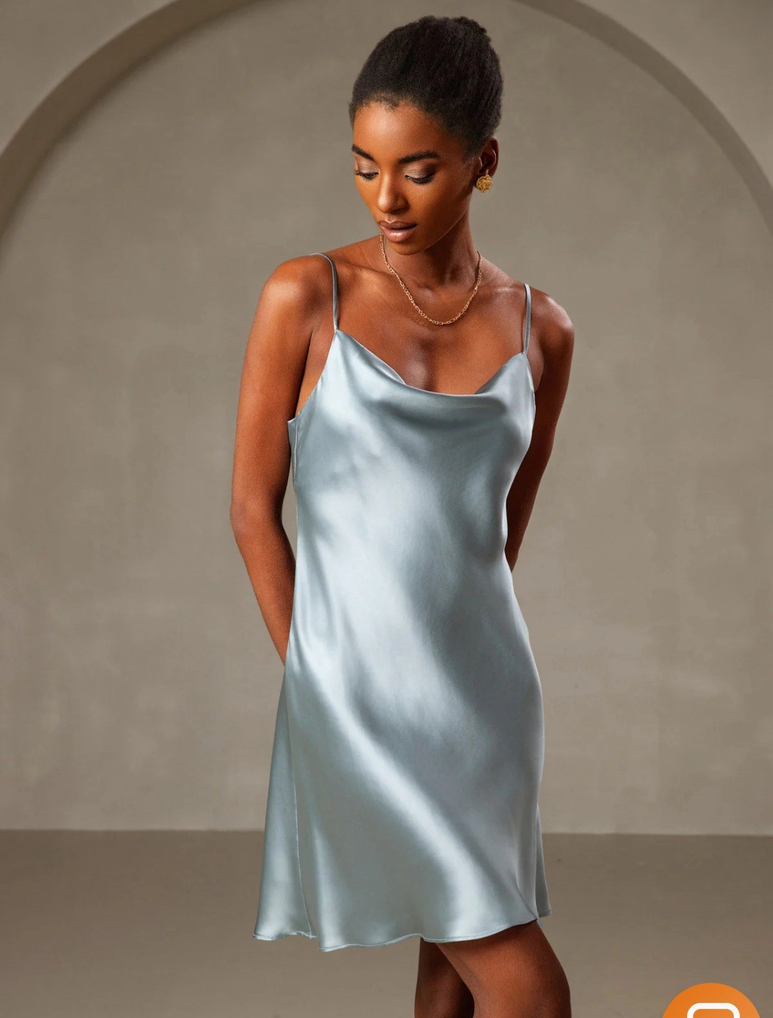 NWT Silksilky Pure silk garish blue slip dress crawl neck wilth gift box Size XS