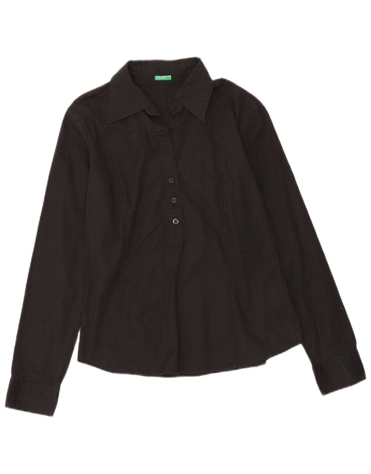 BENETTON Womens Pullover Shirt UK 14 Medium Black Cotton CM09