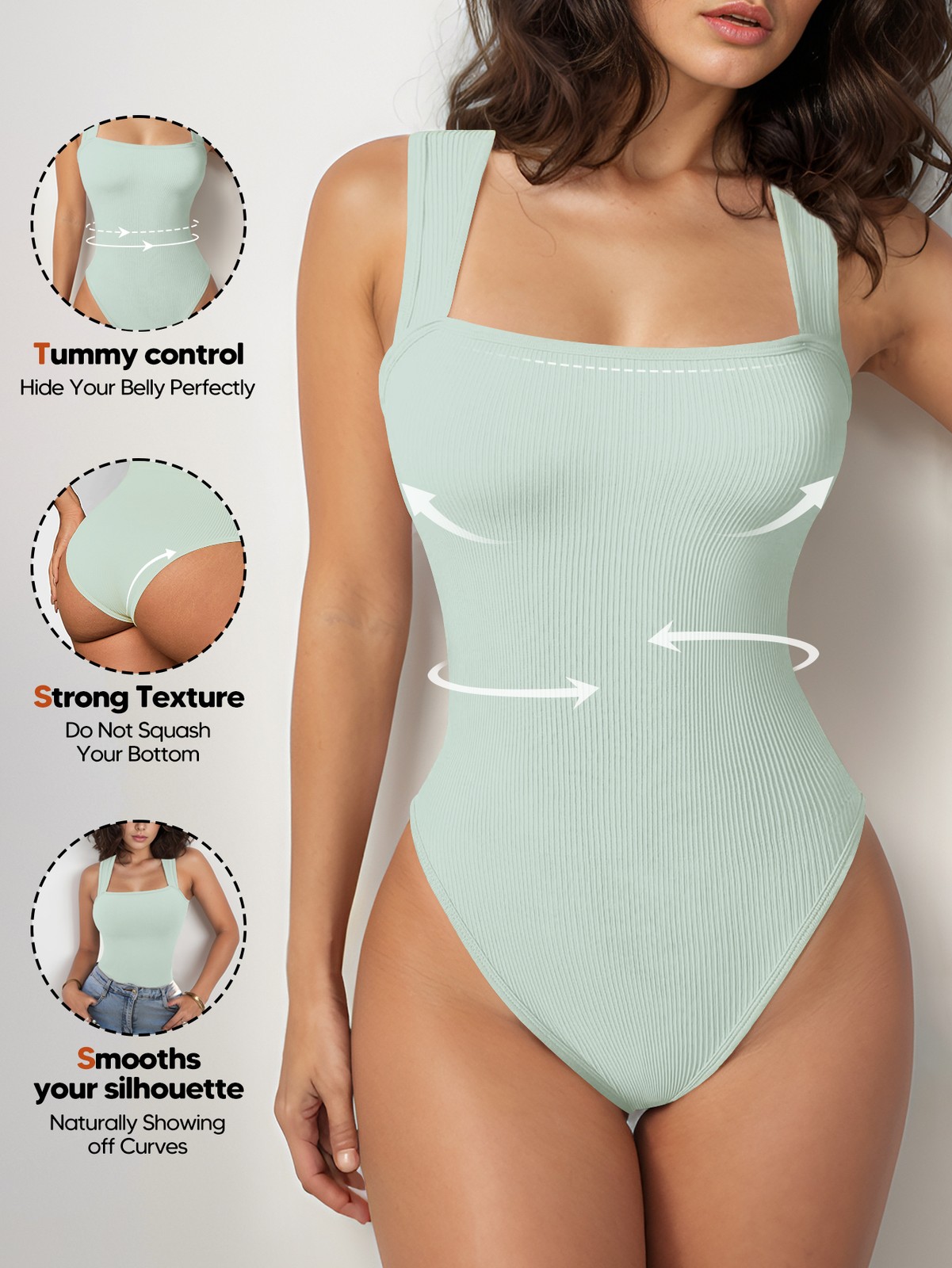 Bodysuits for Women Soft Cozy Ribbed Knit Square Neck Sleeveless Tank Top