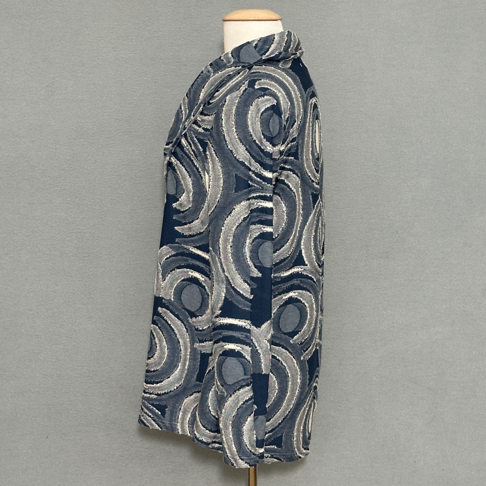 Retro 70s Womens Top L Blue Gray Cowl Soft Knit Tunic Mod Artsy Lagenlook