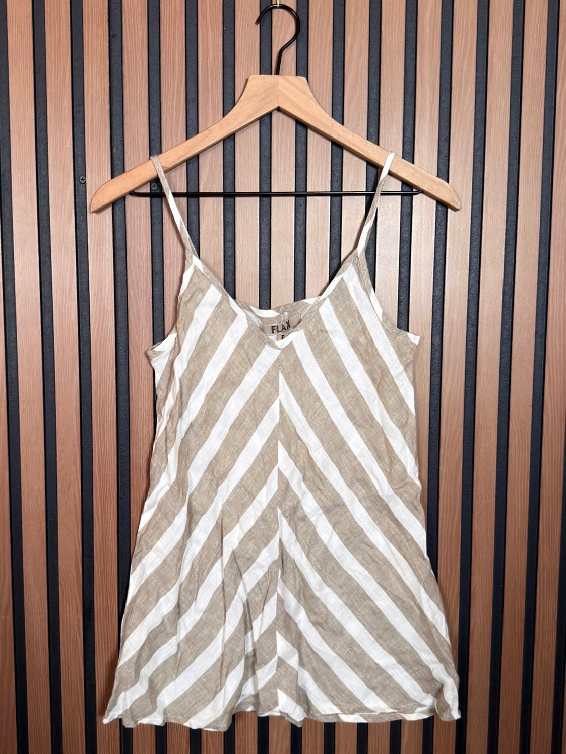 FLAX Tank Top Striped Chevron 100% Linen Sleeveless Lightweight Fabric