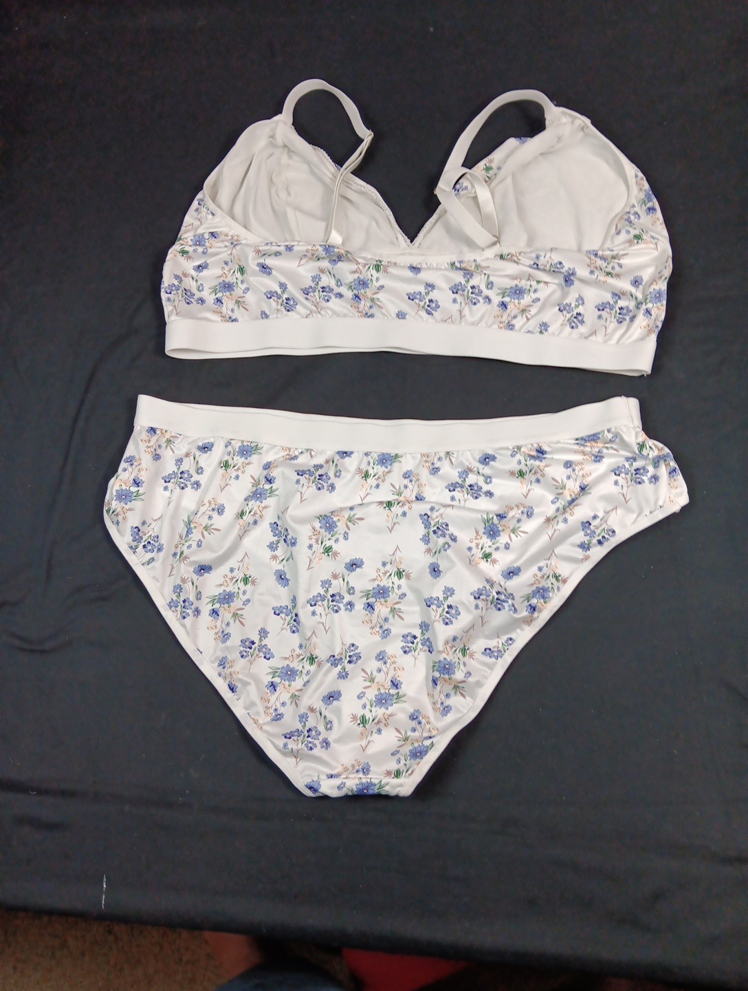 Womens White Floral Polyester Lingerie Wireless Top And Bottom Plus Size 4XL