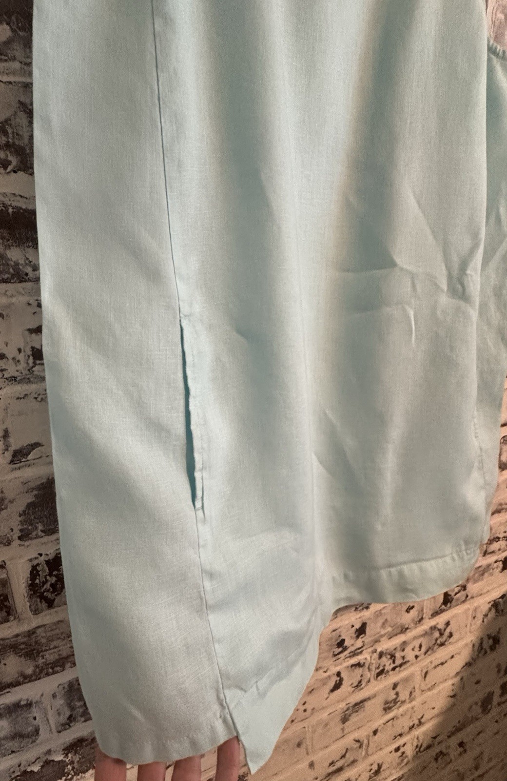Pure Jill XS Tunic Top/Mini Dress 100% Linen Sleeveless Pockets Coastal Blue EUC