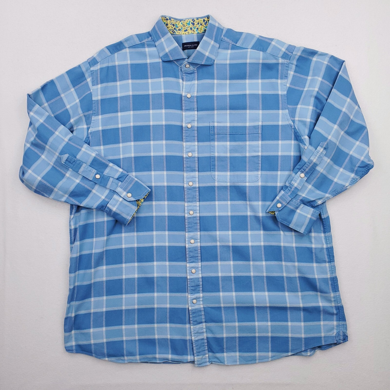 Proper Cloth Shirt Mens 3XL Blue Plaid Pearl Snap Western Flip Cuff Heavy Cowboy