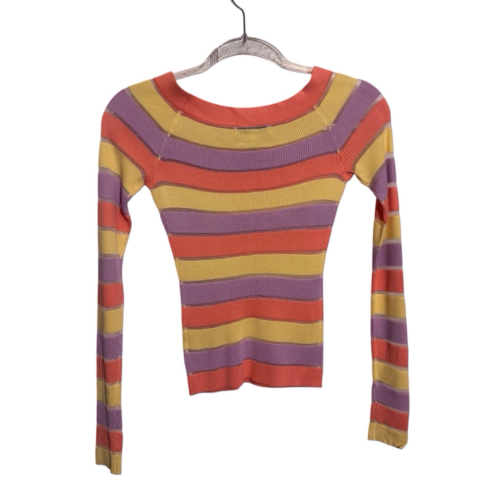 Intermix Size X-Small Colorful Stripe Delia Blouse Top Ribbed Long Sleeve City