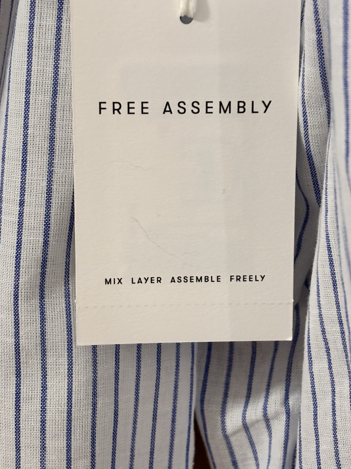 NWT Free Assembly Shirred Cotton Blouse Puff Sleeves Blue & White Strip XS