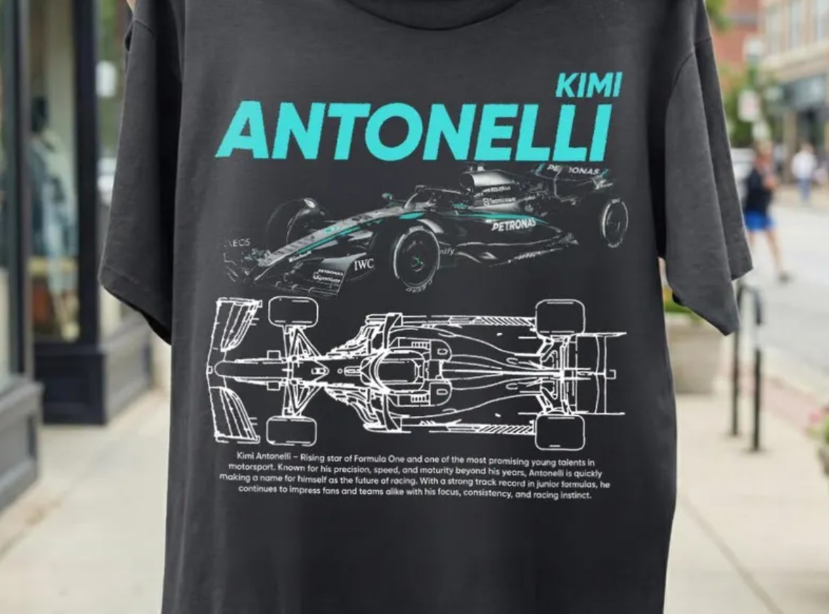 Kimi Antonelli F1 Shirt, Vintage Mercedes Racing T Shirt