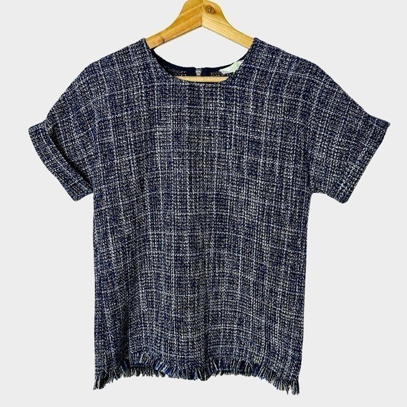 Jade Melody Tam Tweed Fringe Top Navy White XS French Parisian Old Money Preppy
