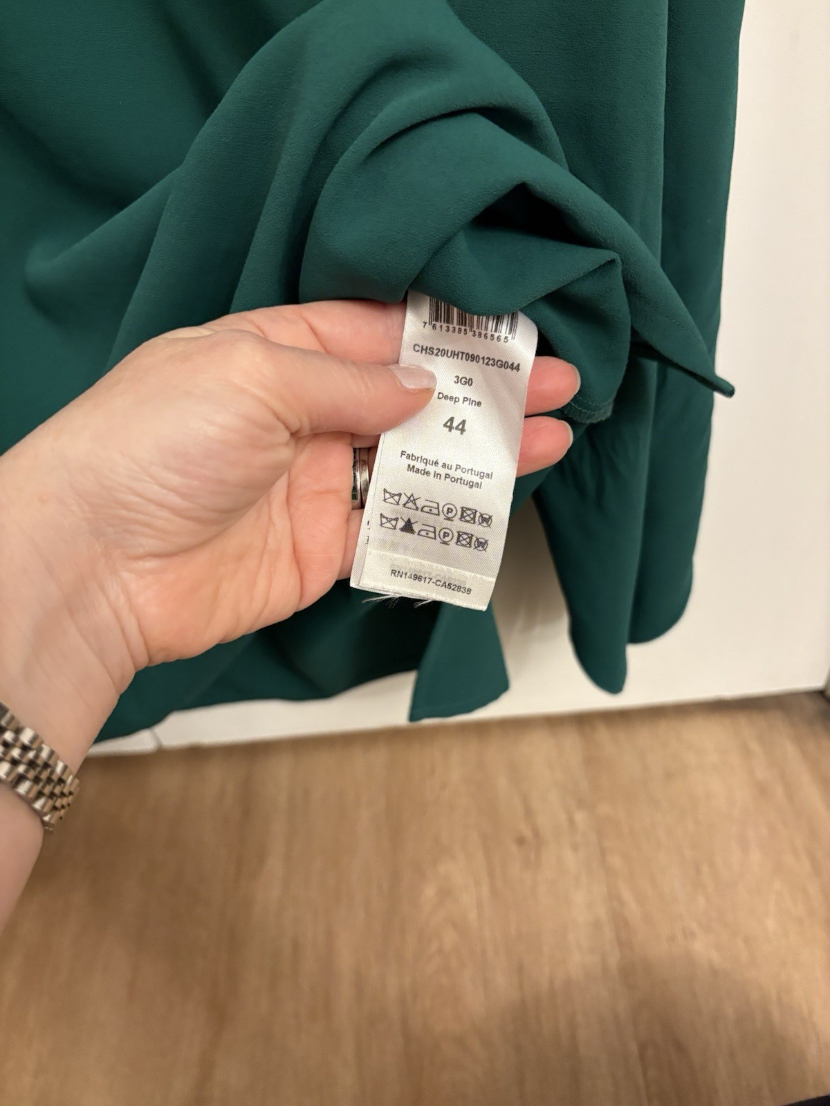 SeeByChloé Deep Pine Green Slit Sleeve Chiffon Blouse Pleated Shoulder Size 44