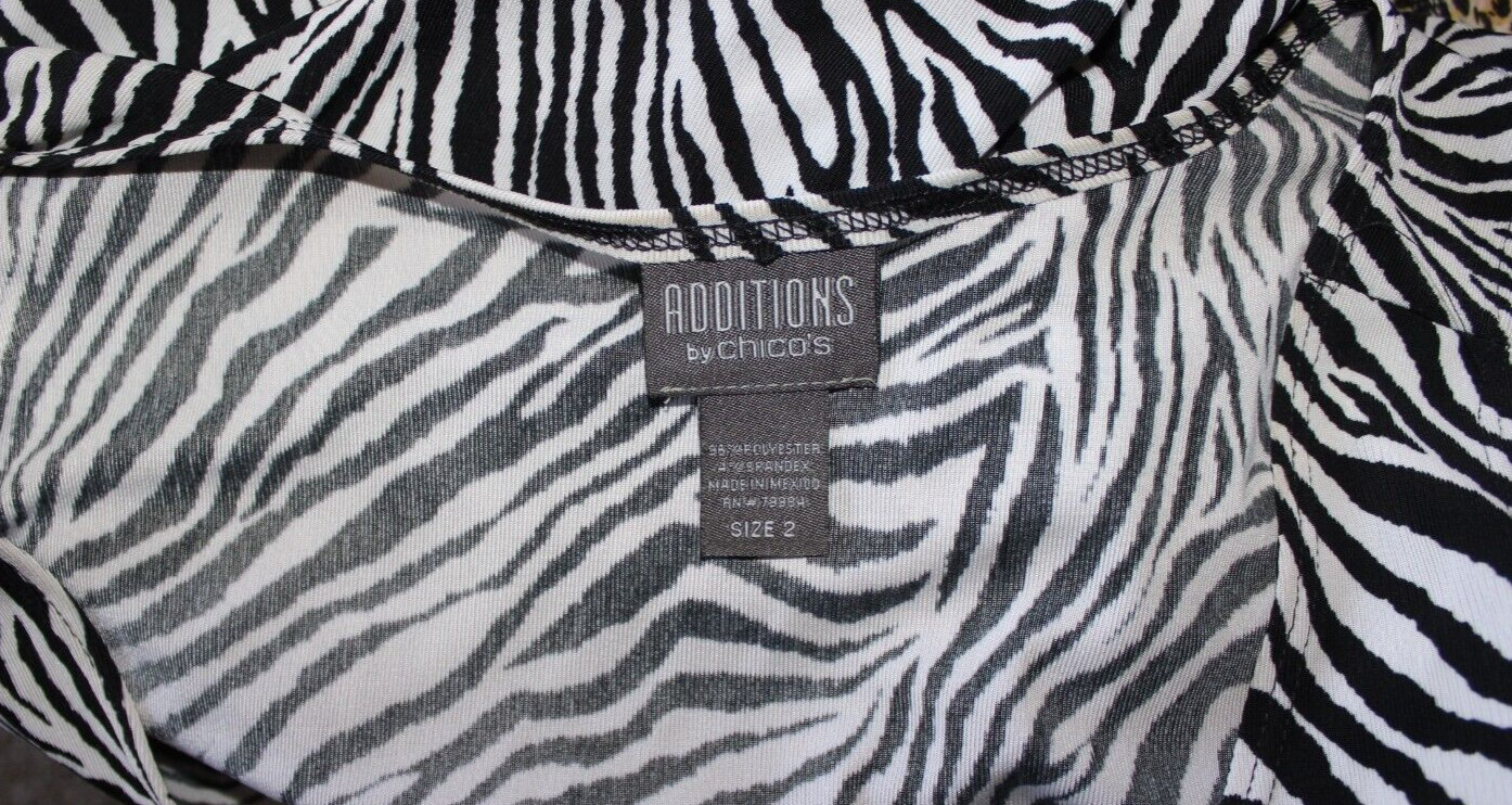 Chico’s Size 2 Black Zebra Animal Print Ribbed Microfiber Tank Top Lg 12/14