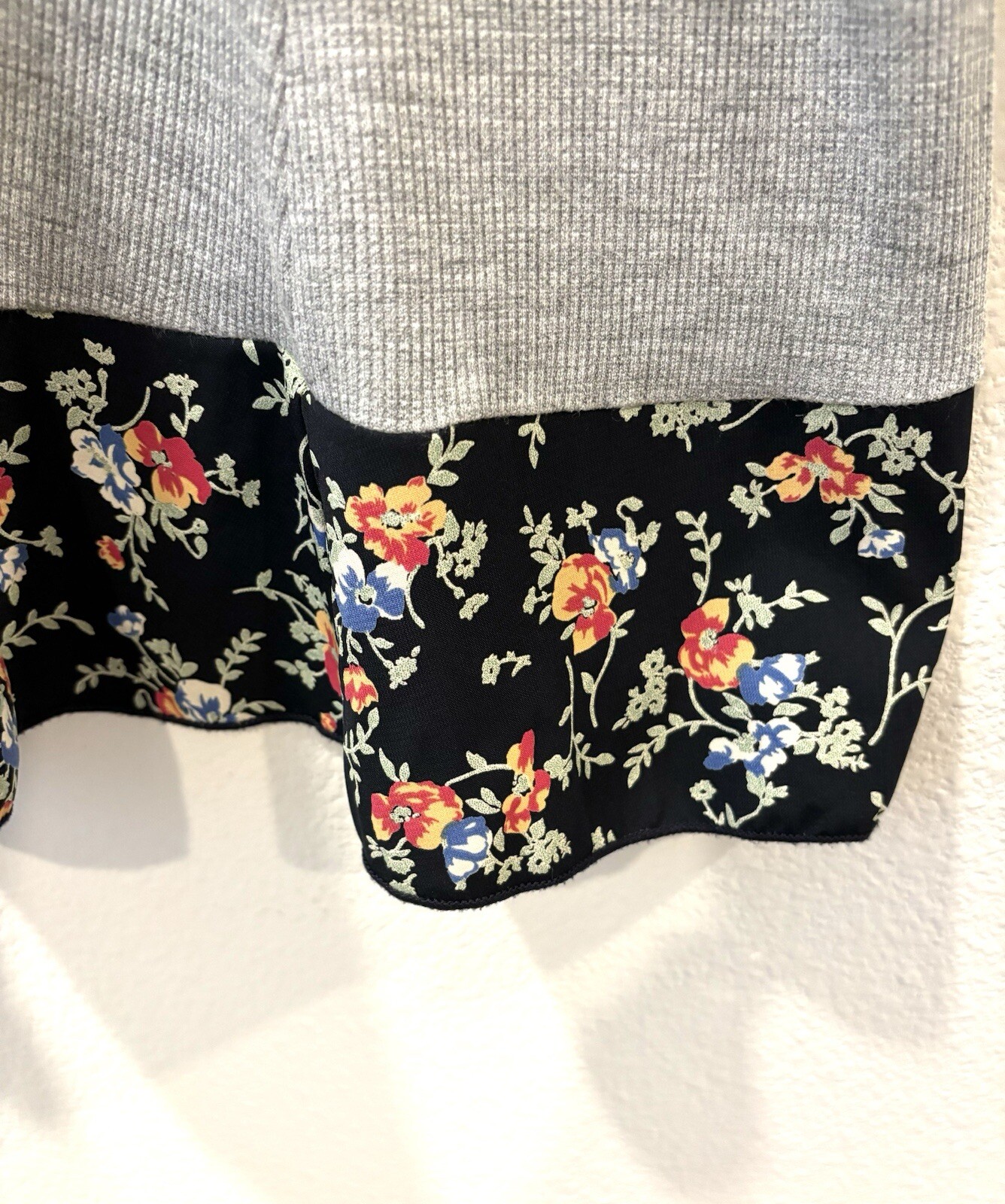 ODDI WAFFLE KNIT RIBBED TOP 1X/2X FLORAL HEM LO/HI WHIMSIGOTH COQUETTE ROMANTIC