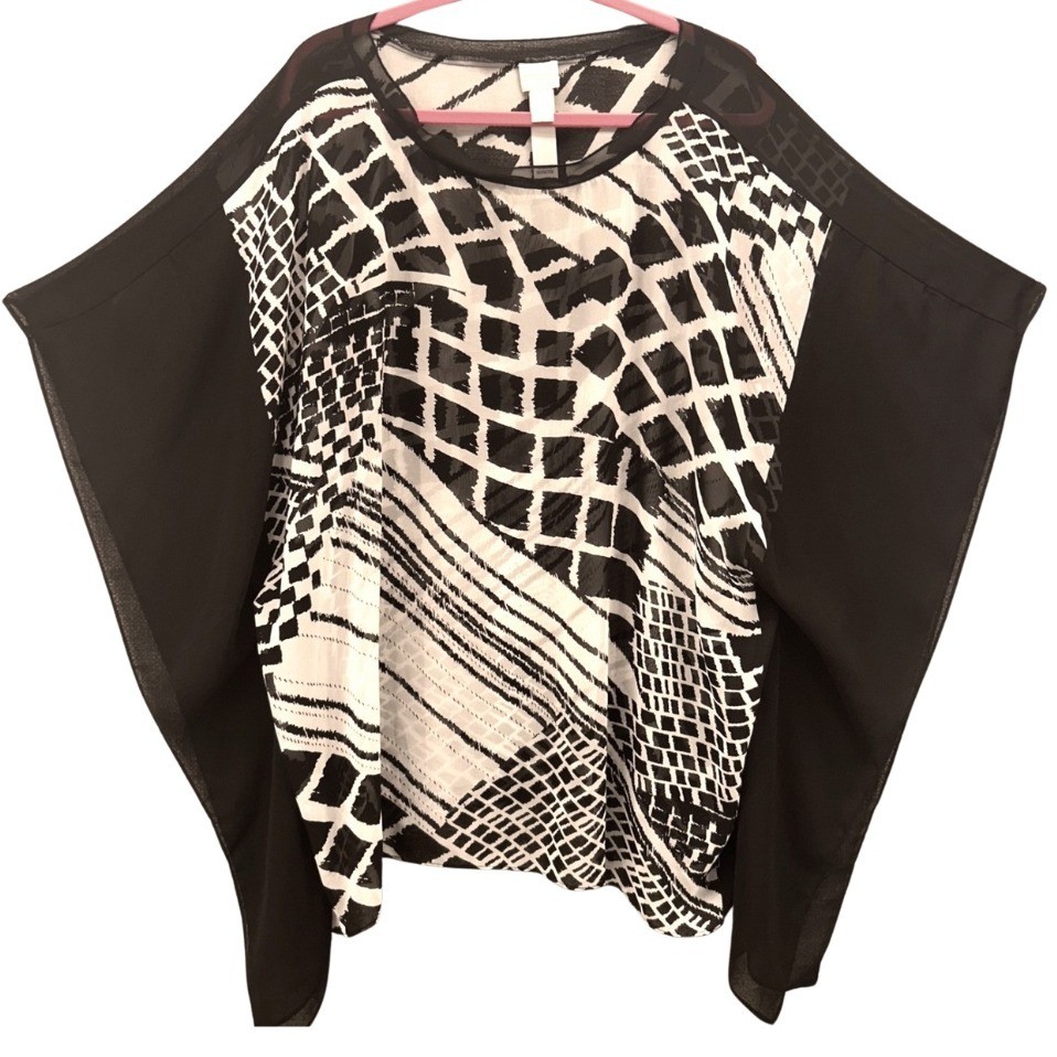 Chicos Womens Butterfly Blouse Size L/XL Sheer Swim Cover Up or Blouse
