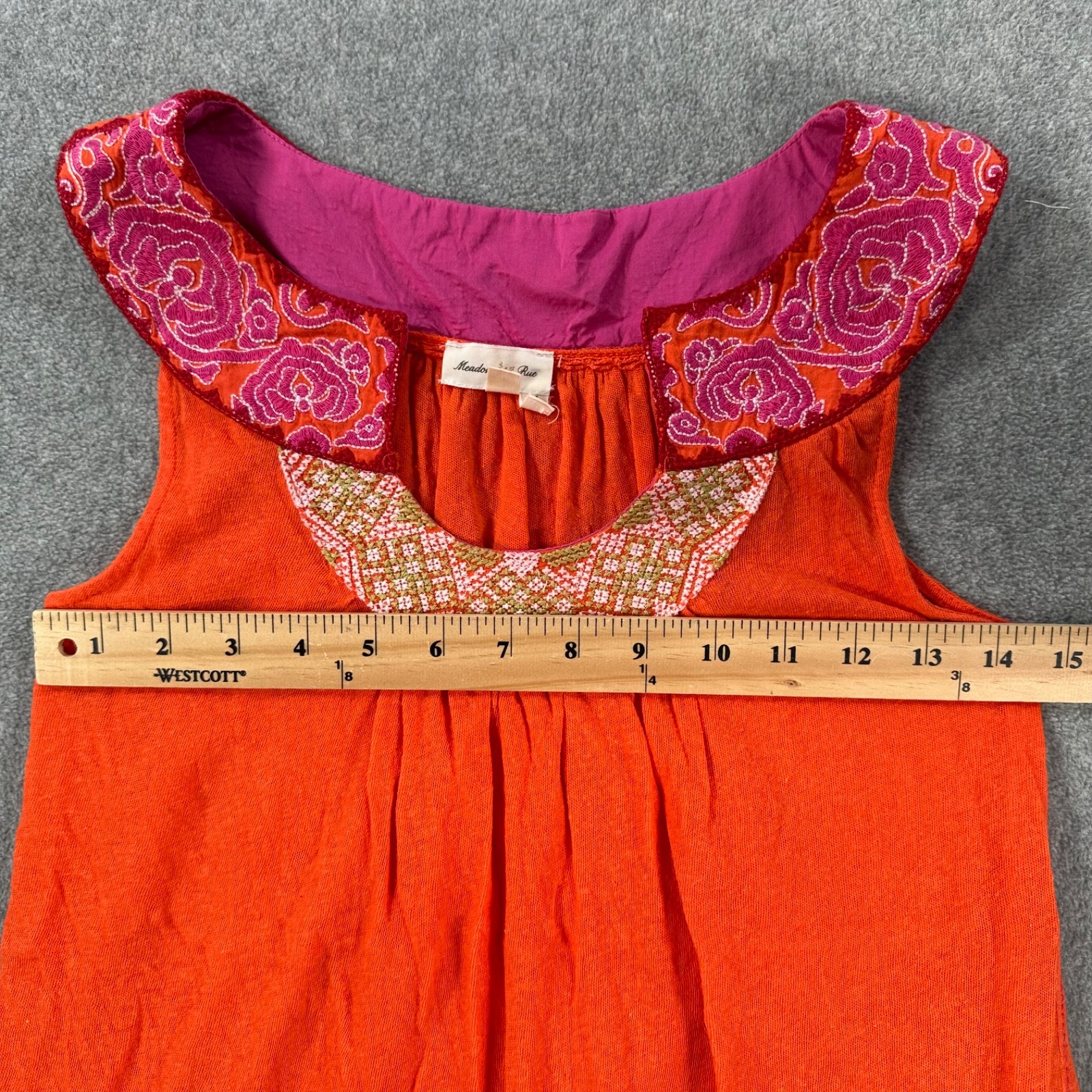 Meadow Rue Anthropologie Embroidered Collar Tunic Top Women’s Small Orange Pink