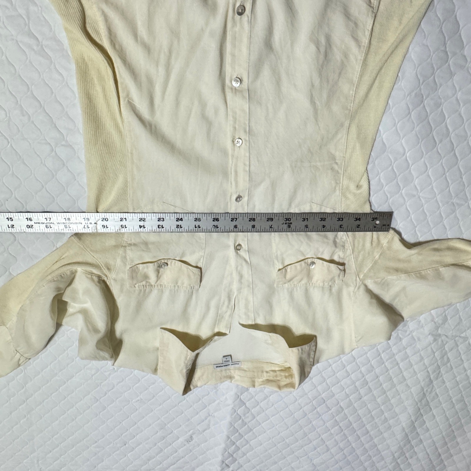 Standard James Perse Pale Yellow Ribbed Panel Utility Button Down Shirt Size 4 L