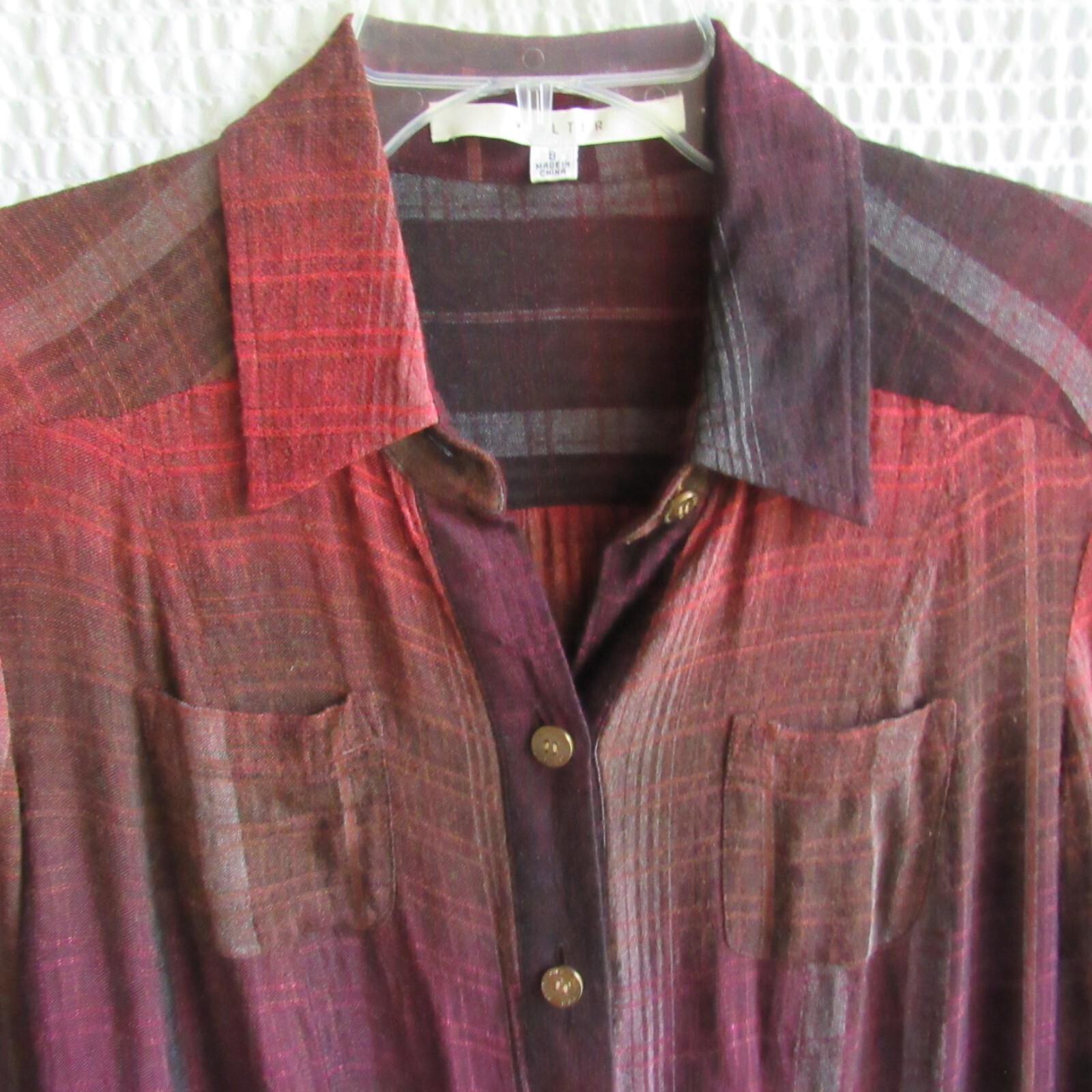 Colorful Tunic Top Shirt Dress 8 M Burgundy Maroon Gray Long Sleeve Walter
