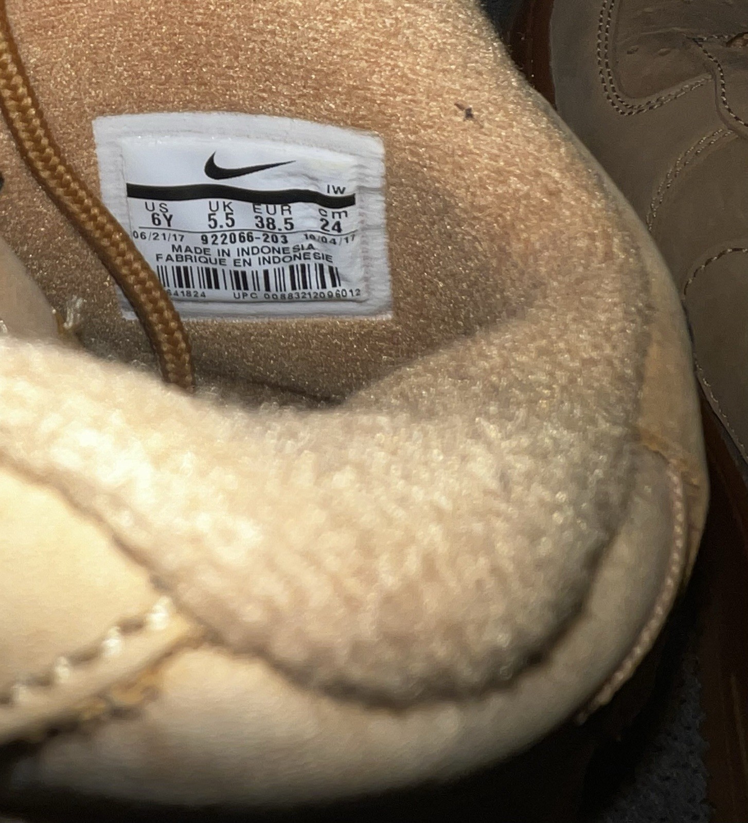 Nike Air Force 1 High Top Leather Sneakers Beige/Brown Gum Sole 6Y