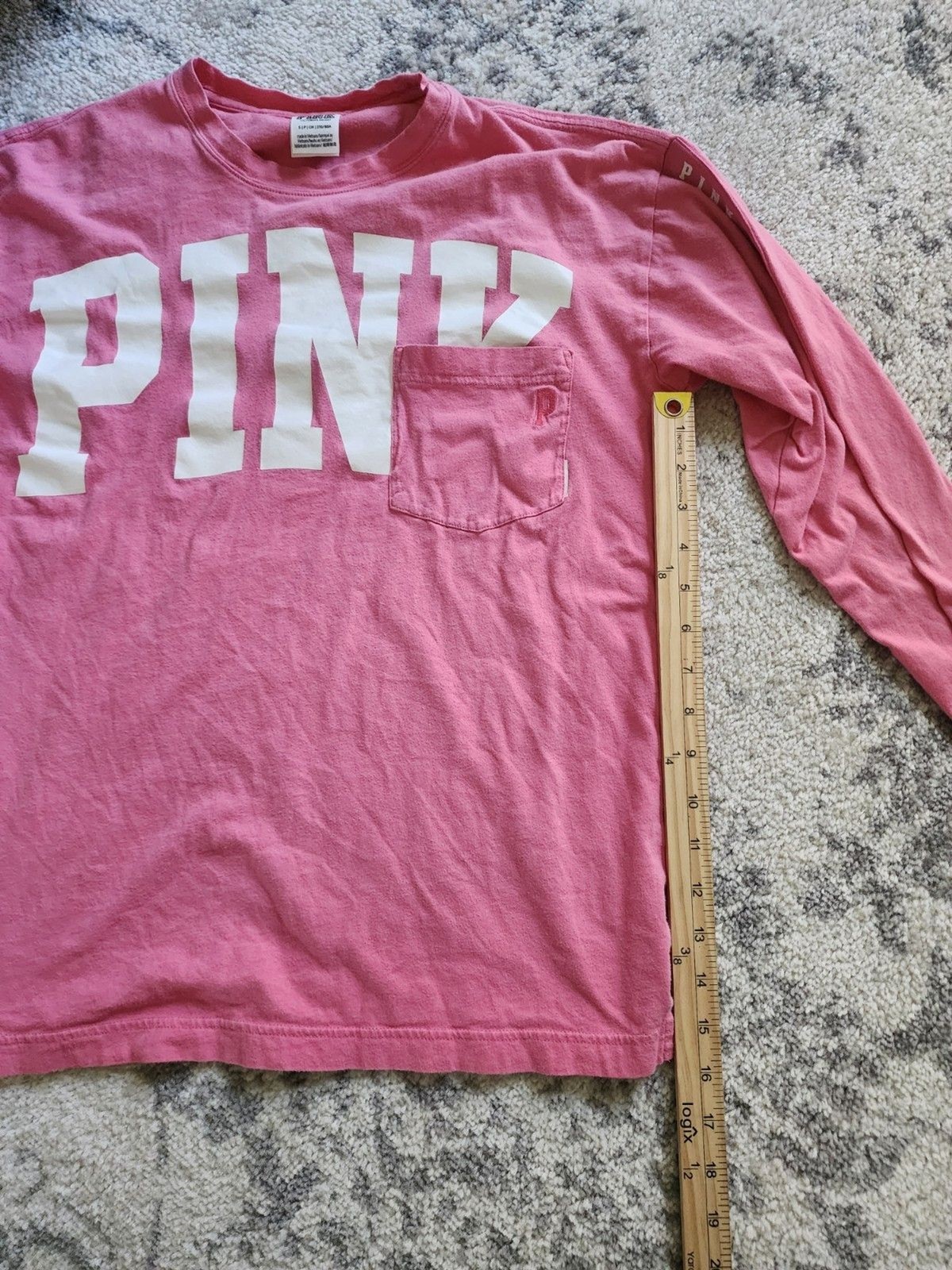 Victoria’s Secret Pink Oversized Long-Sleeve Shirt Logo PINK WHITE SIZE SMALL