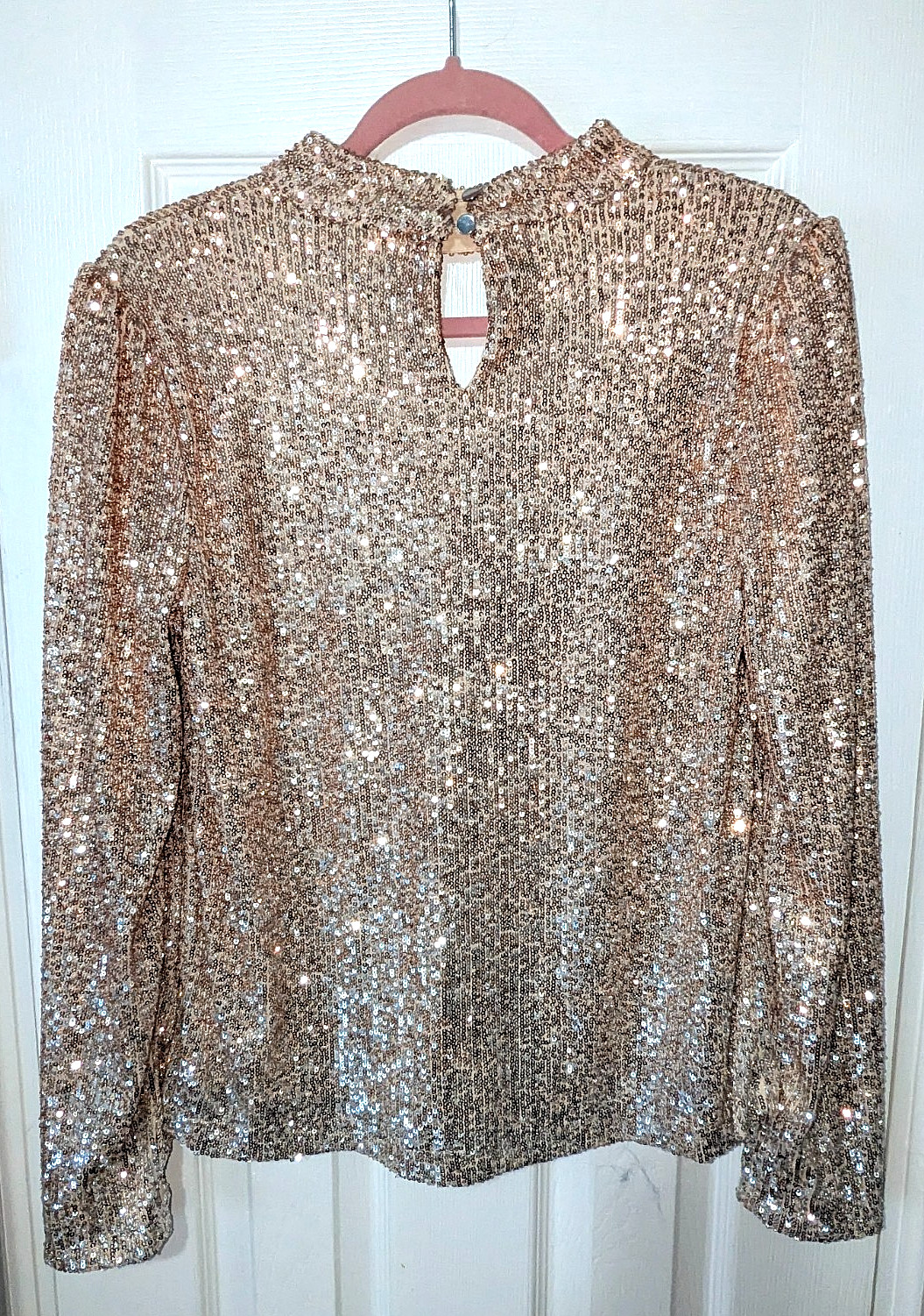 The Limited Belk Womens Gold Sequin Top Long Sleeve Sparkle Lined Extra Button M