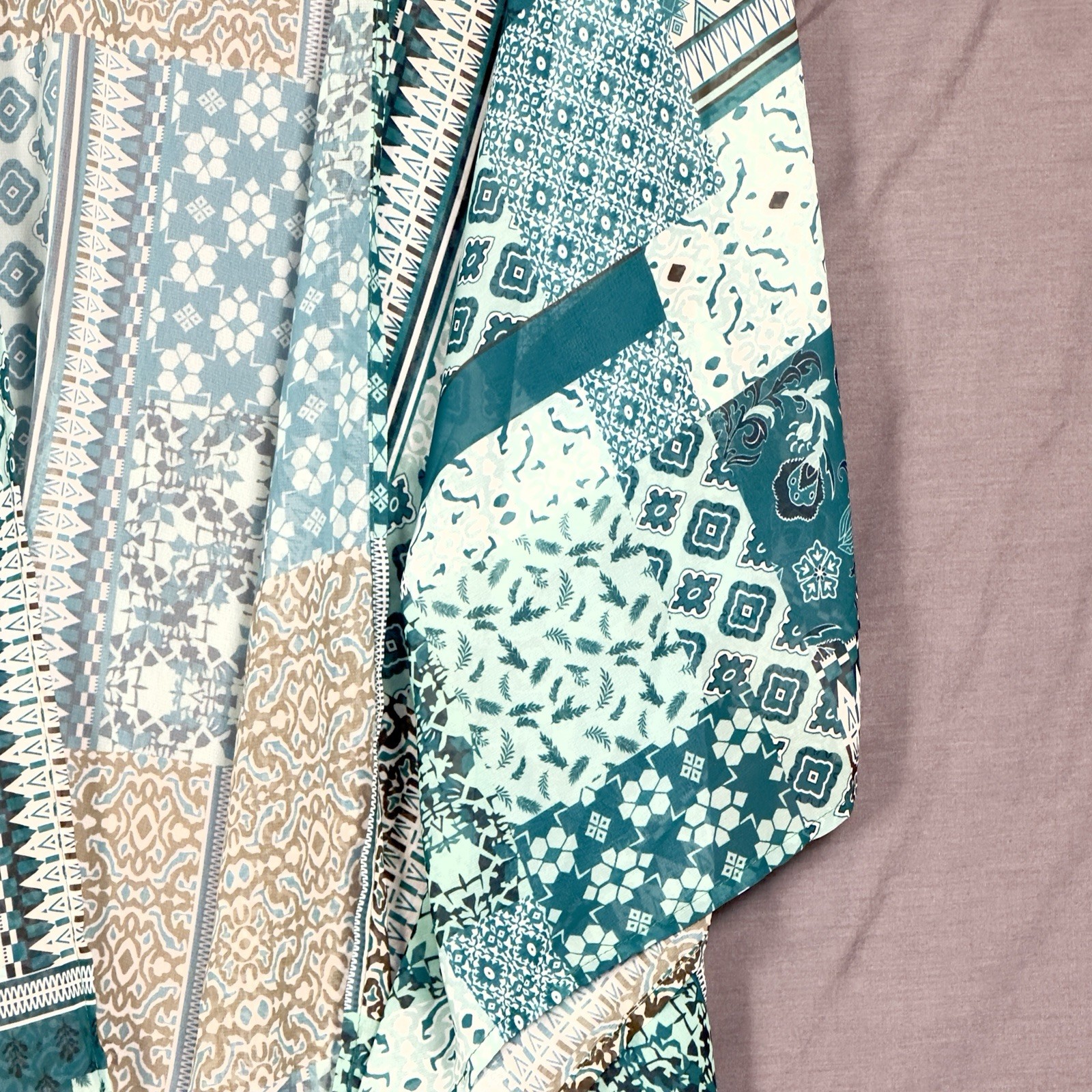 Kimono Semi Sheer 6 XL Women’s Teal Floral Open Front Long Sleeve Flowy Boho