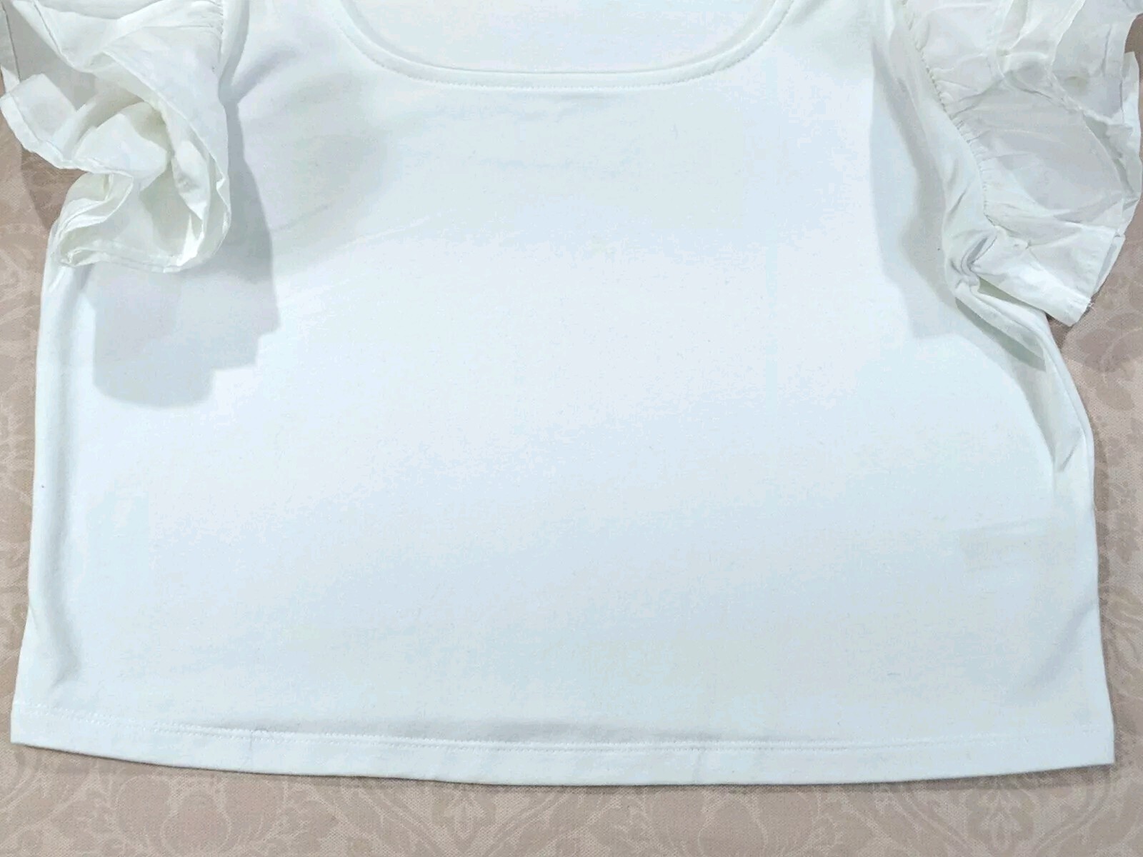 A NEW DAY Women’s Blouse sz L White Square Neck Layerd Ruffle S/S Cropped NWT