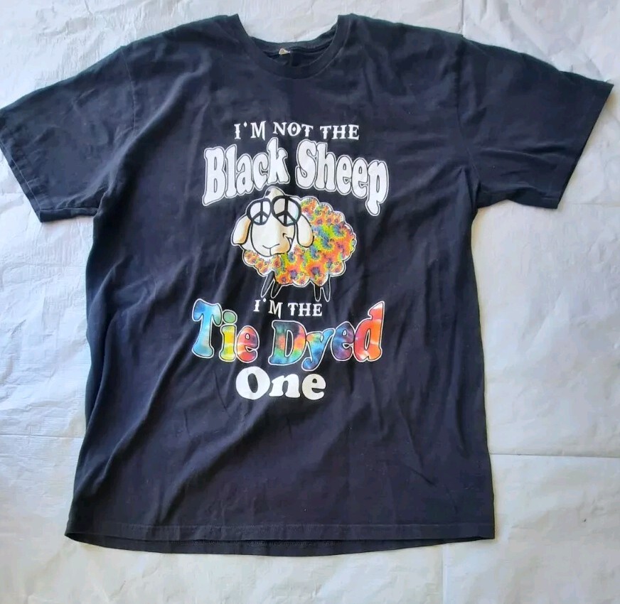 I’m Not the Black Sheep I’m the Tie Dye One Graphic Black T Shirt Women Size XL