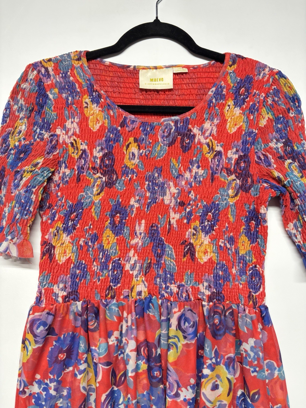 Maeve Anthropologie Ashto Smocked Floral Peplum Flutter Sleeve Top Blouse S