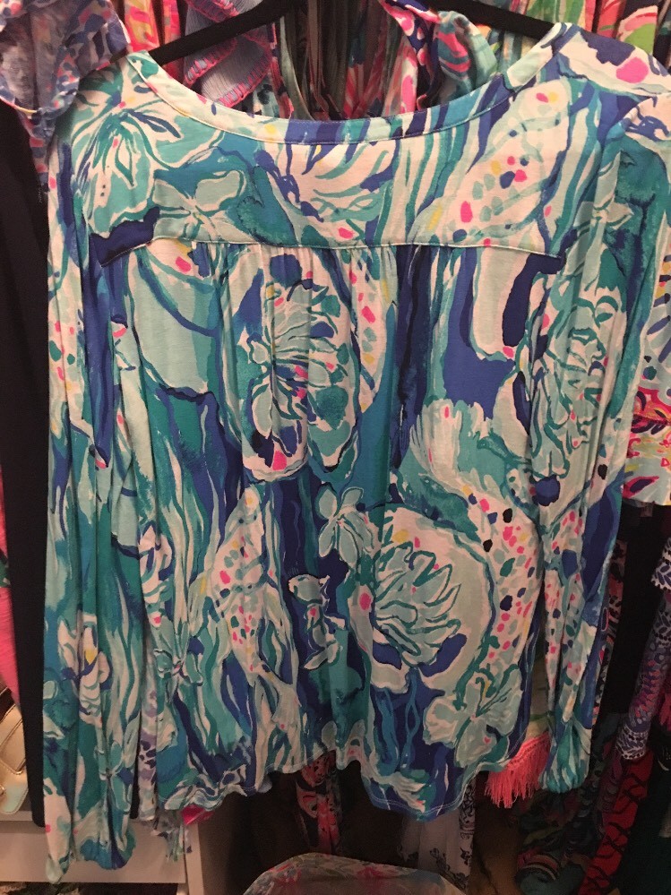 Lilly Pulitzer Elsa Top in Brilliant Blue/Aquatic Garden retail $88 Small