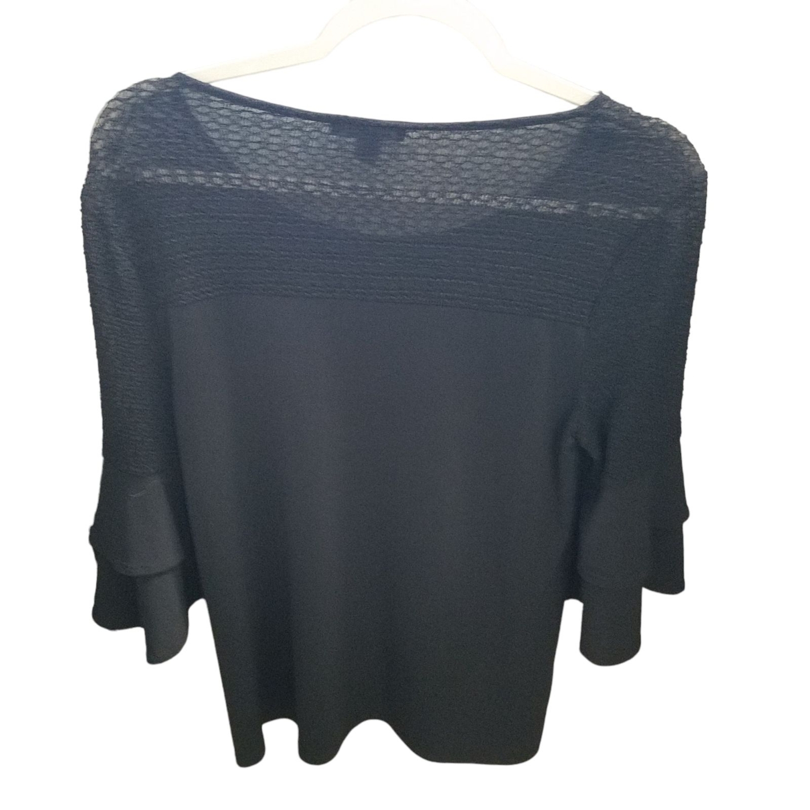 Roz & Ali Womens Sz M Black Solid 3/4 Sleeve Blouse