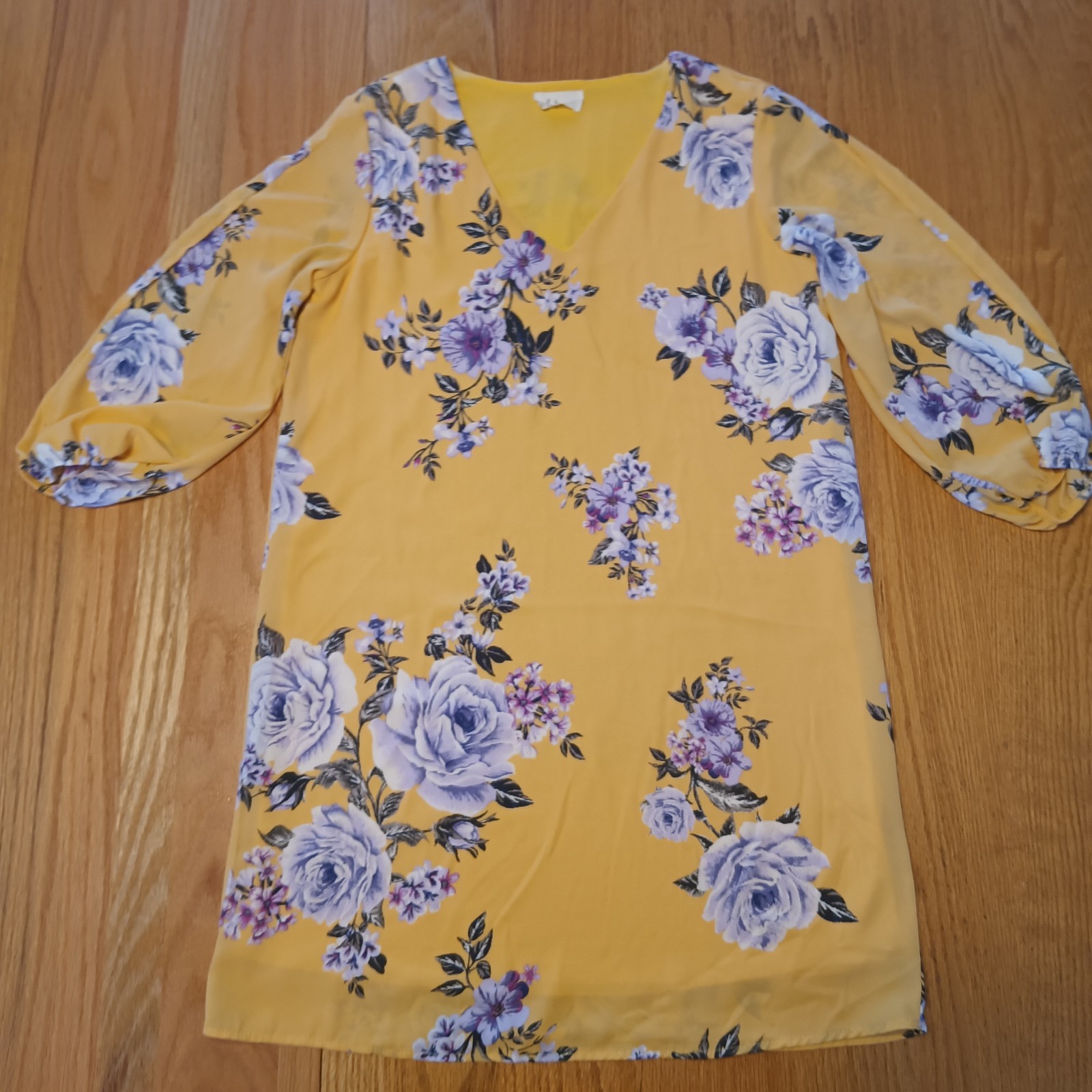 LE KATE Womens Floral Yellow Tunic Size M Lined Lightweight Cottage Chic Roses