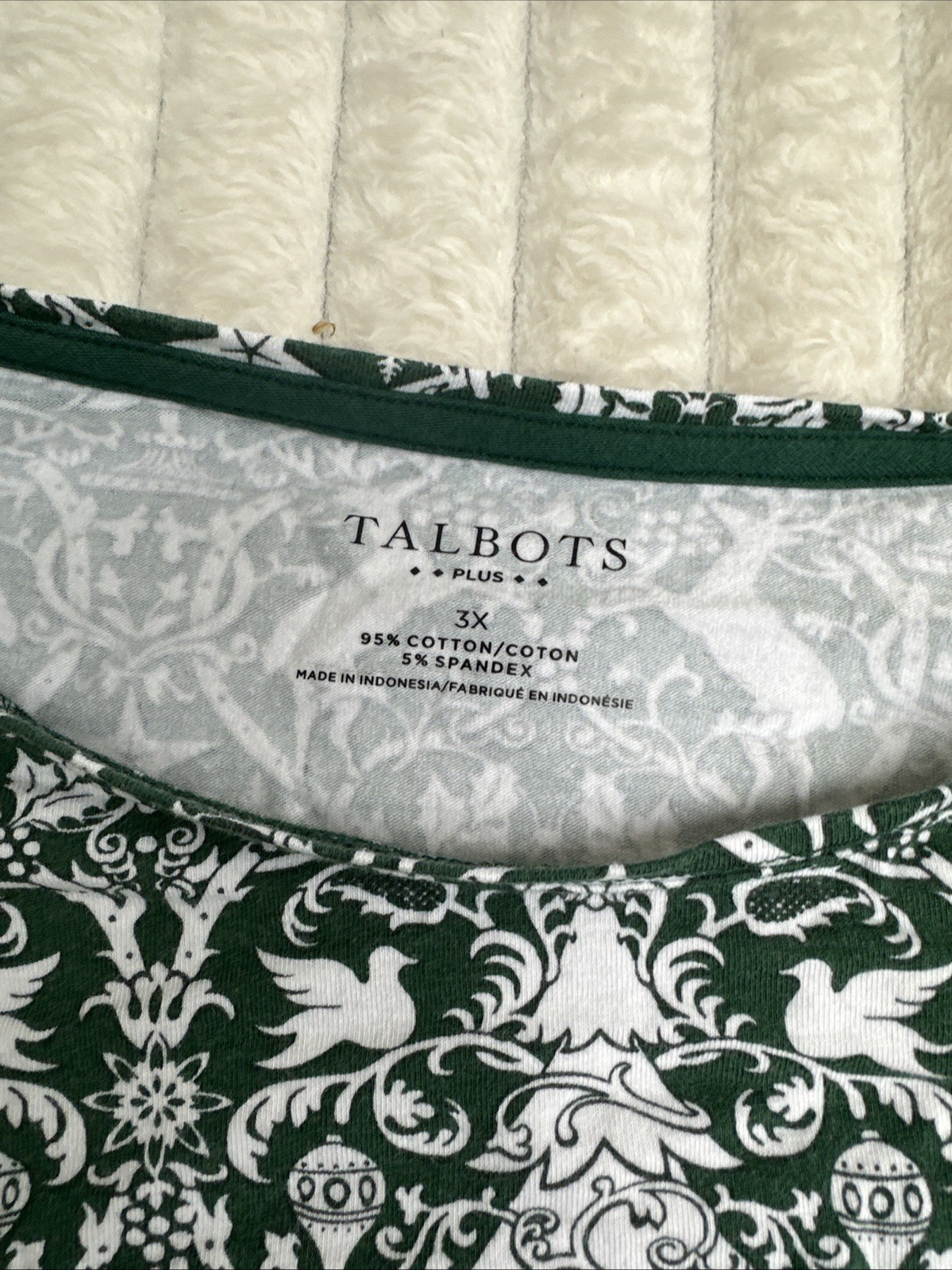Talbots Women Green Holiday Theme Long Sleeves 95% Cotton 5% Spandex Size 3X