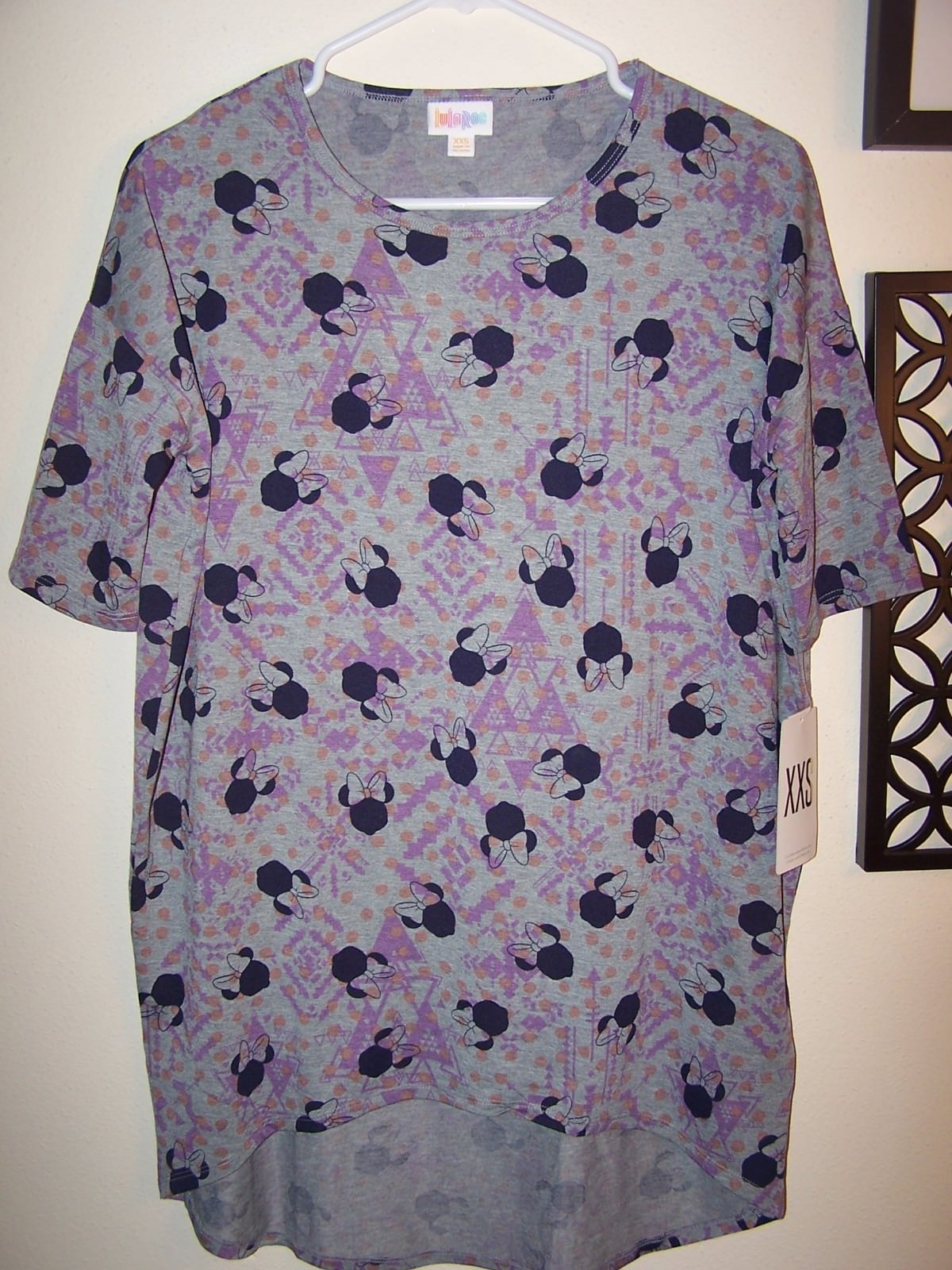 NEW Lularoe IRMA XXS XX-SMALL MINNIE MOUSE BOWS DISNEY GRAY PURPLE BLUE NWT