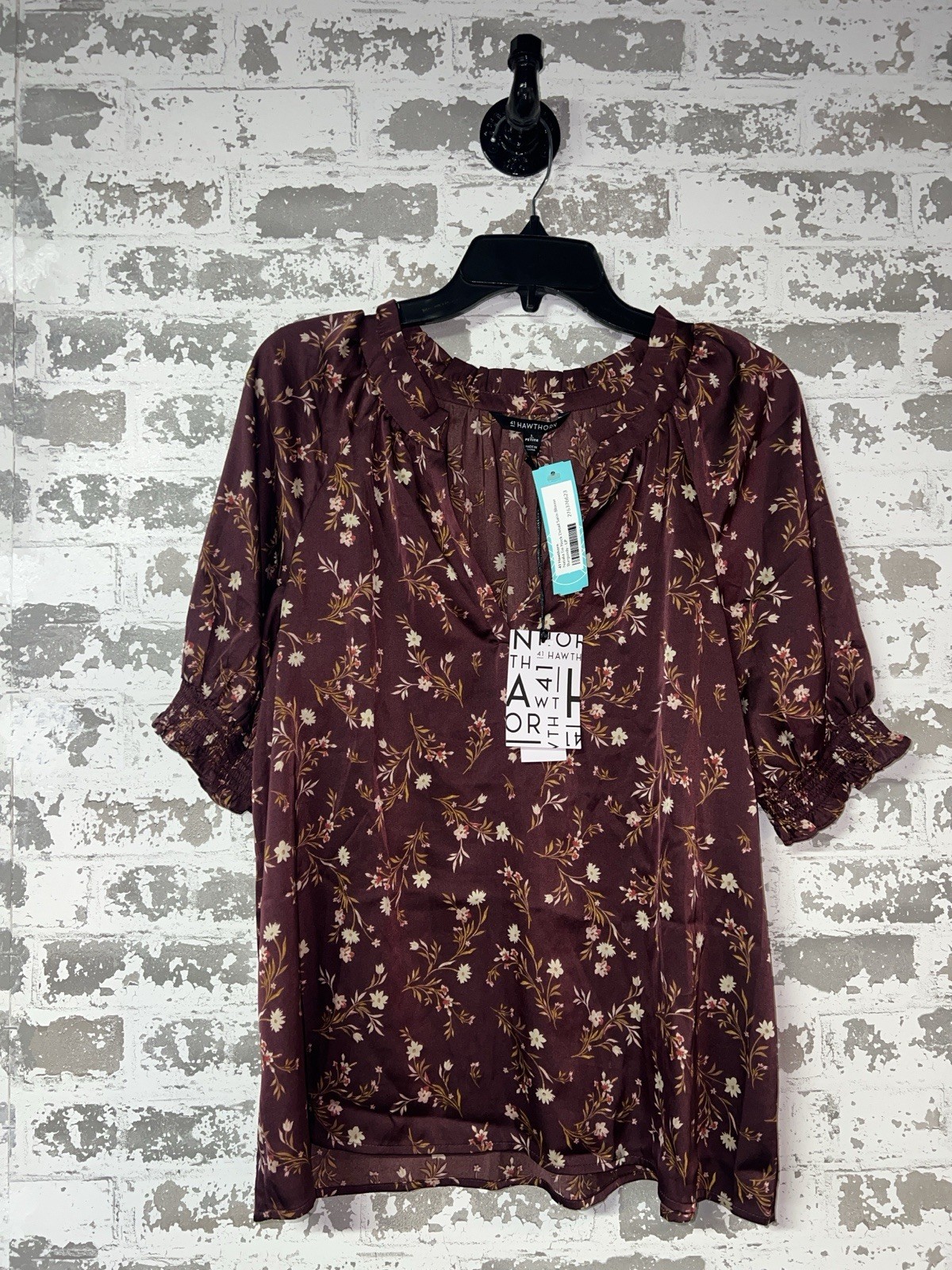 NWT! 41 Hawthorn Natalia Tie Neck Detail Satin Blouse Top Size Large Petite