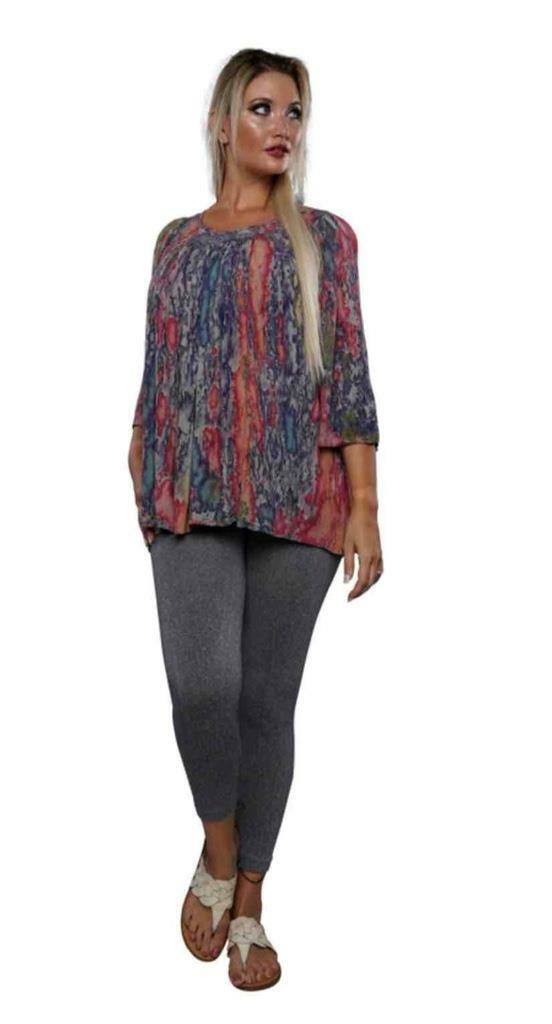 Sacred Threads Hippie Boho Festival Tie Dye Peasant V Neck Smock Top 222402 A