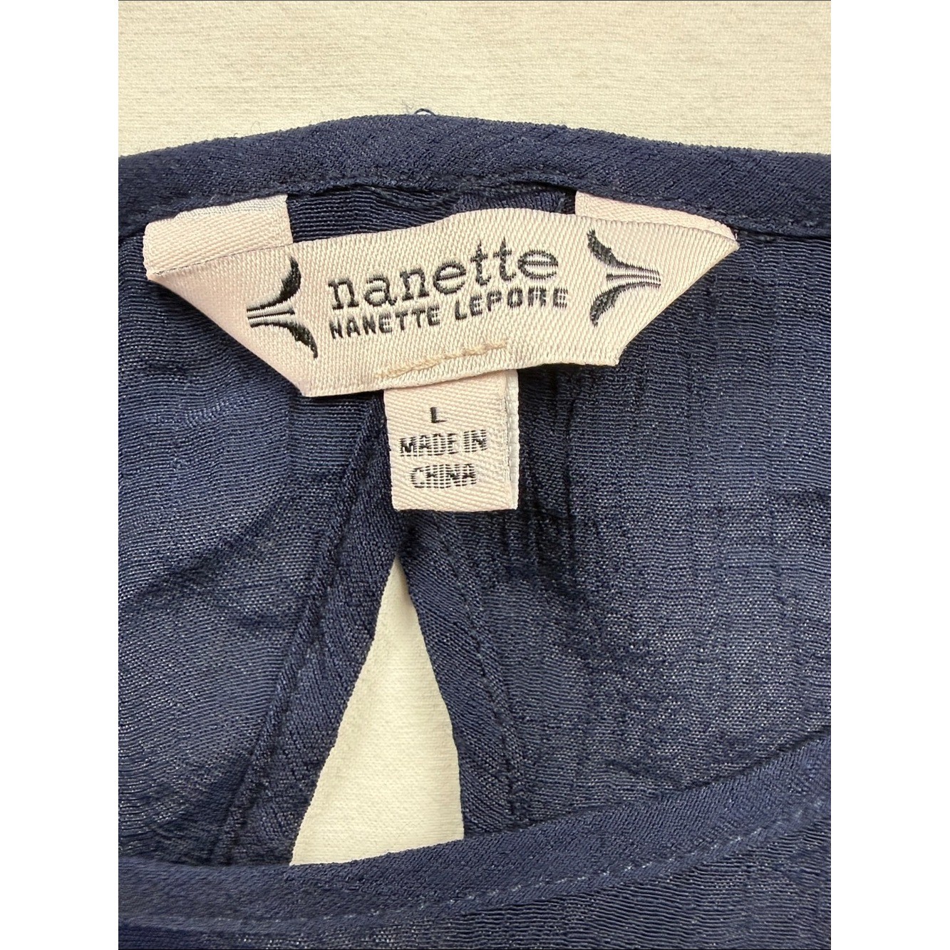 Nanette Nanette Lepore Blouse Womens Large Navy Blue Flutter Sleeve Boho NEW