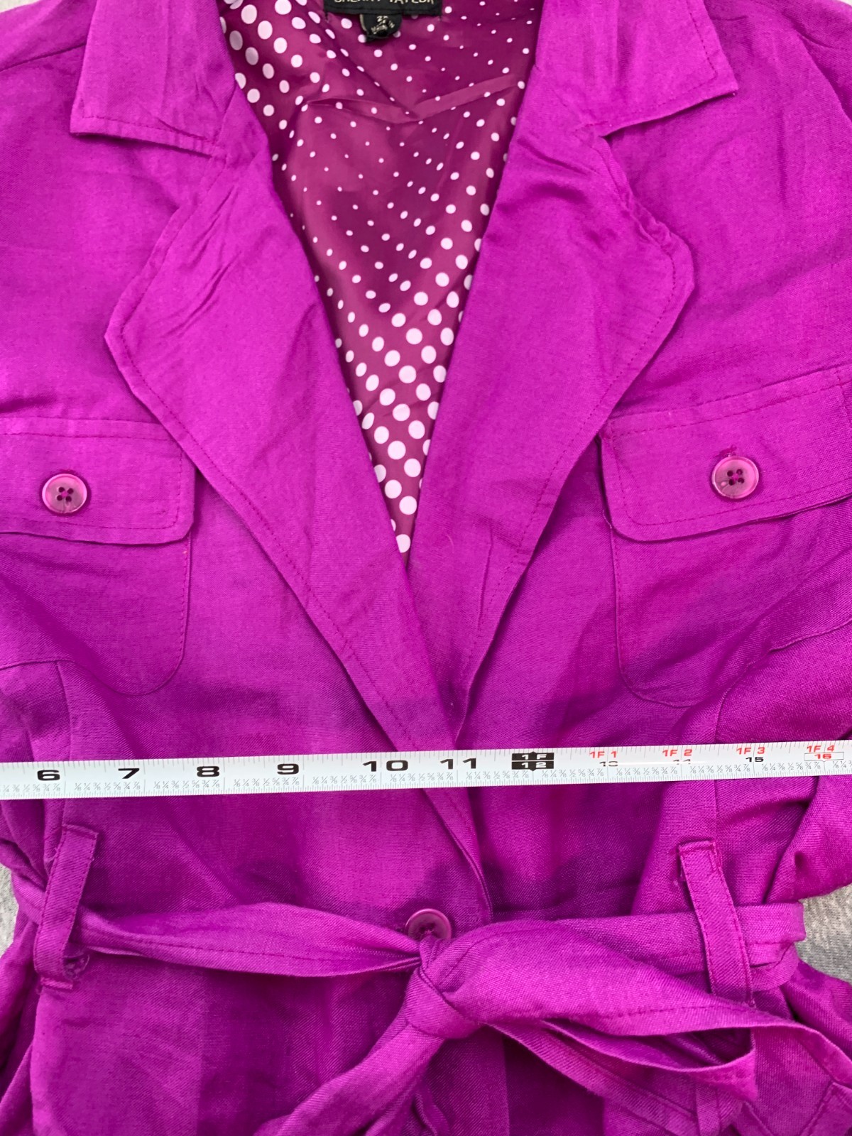 Sherry Taylor Puff Sleeve Jacket Blouse Womens Plus 2X Fushia Belted Career Cool
