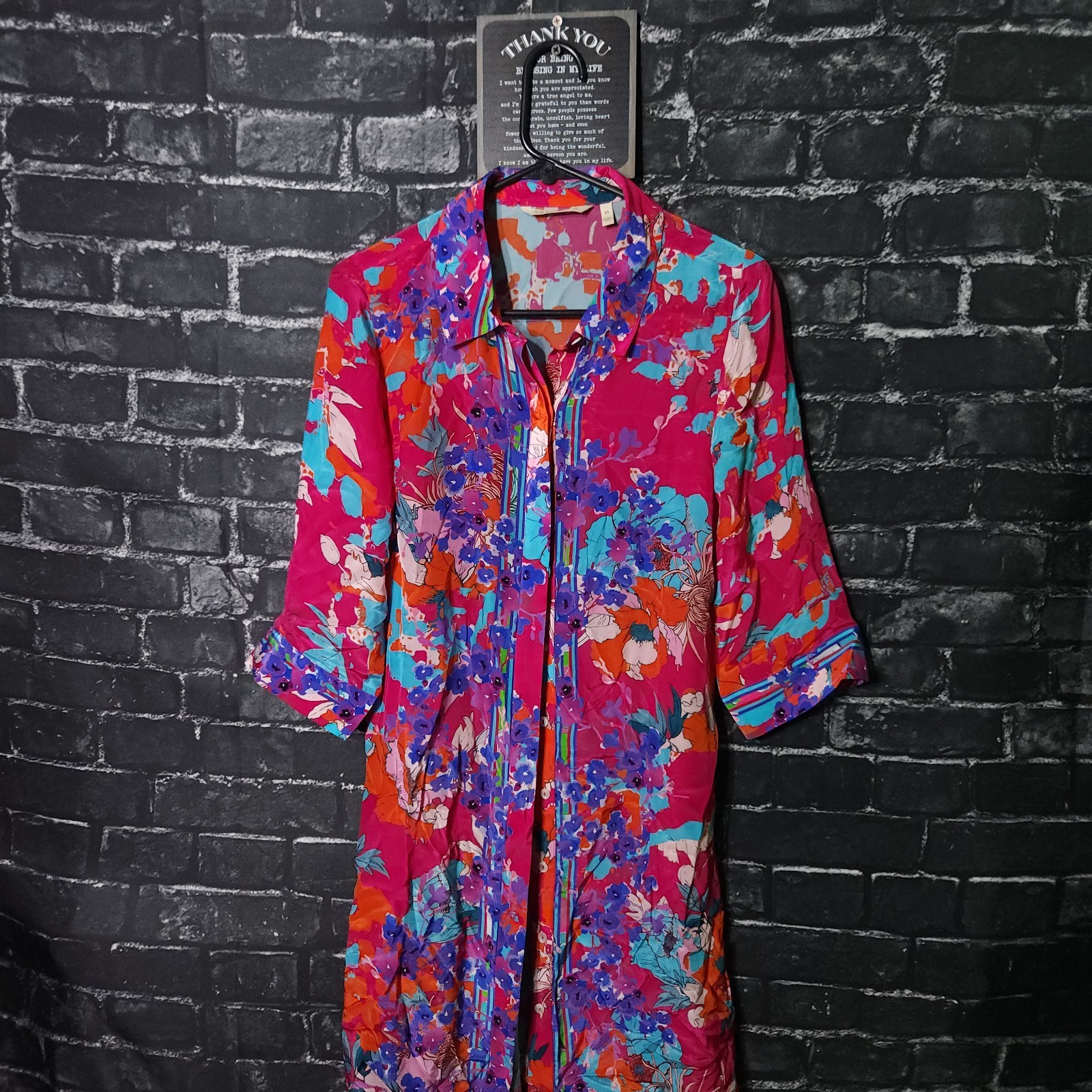Soft Surroundings Womans XS Pink Floral Button Up Gown
