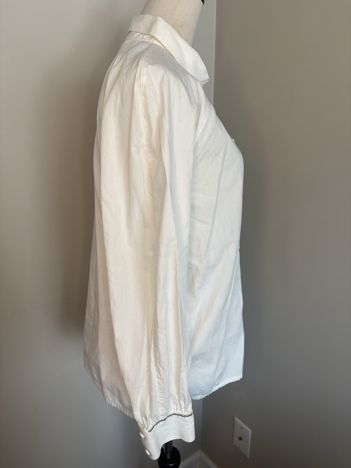 VTG 80s Julius Lang White Embroidered Trachten Folk Blouse Austrian Sz 42 Large