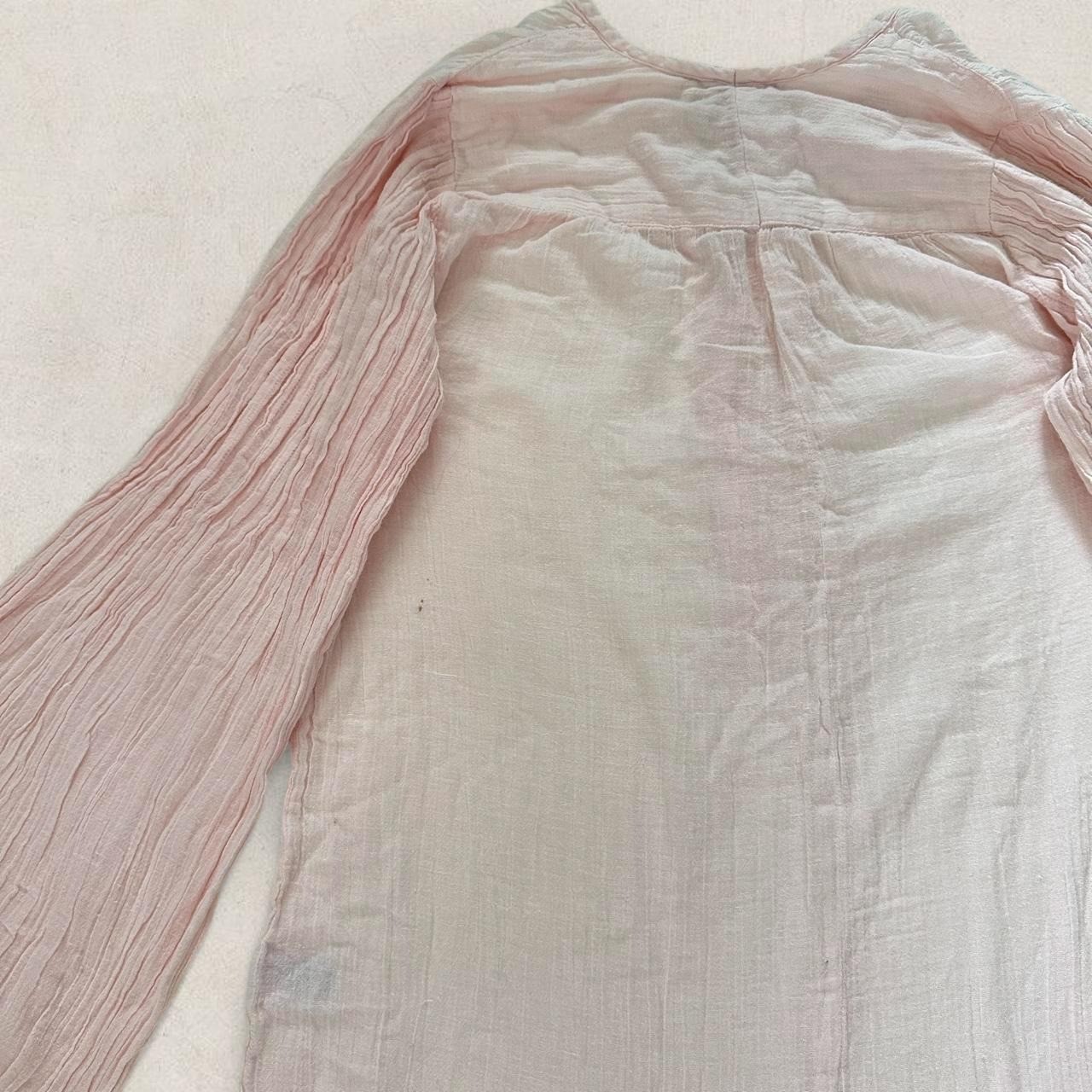 Calypso St Barth Pink Cotton Gauze Tunic Henley Pleated Sleeve Boho Top Medium
