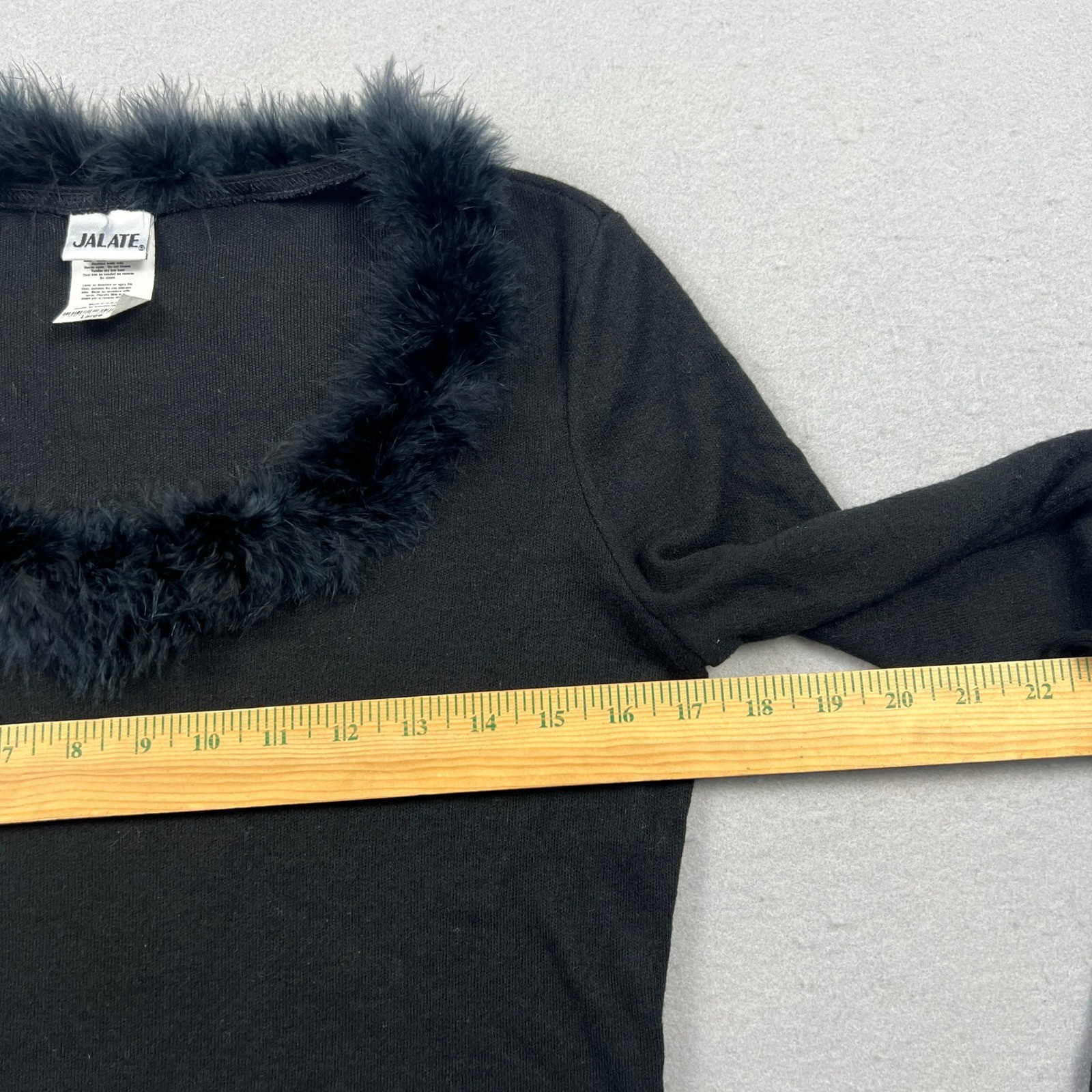 VTG 90s Y2K Black Faux Feather Trim Top Womens Large V-Neck Goth Coquette