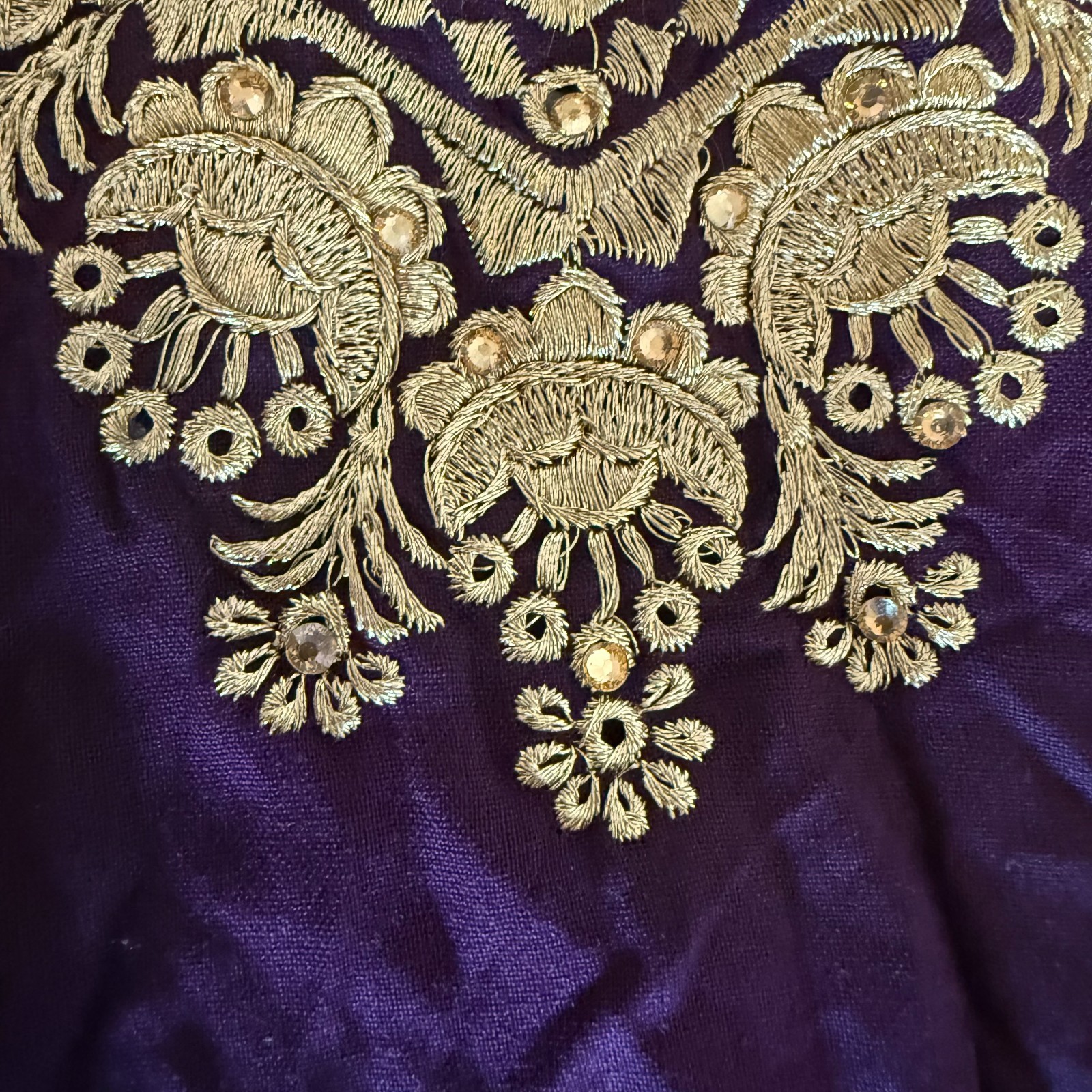 Boho Embroidered Tunic Medium Purple Gold Indian Kurta Rayon Kaftan Ethnic Top
