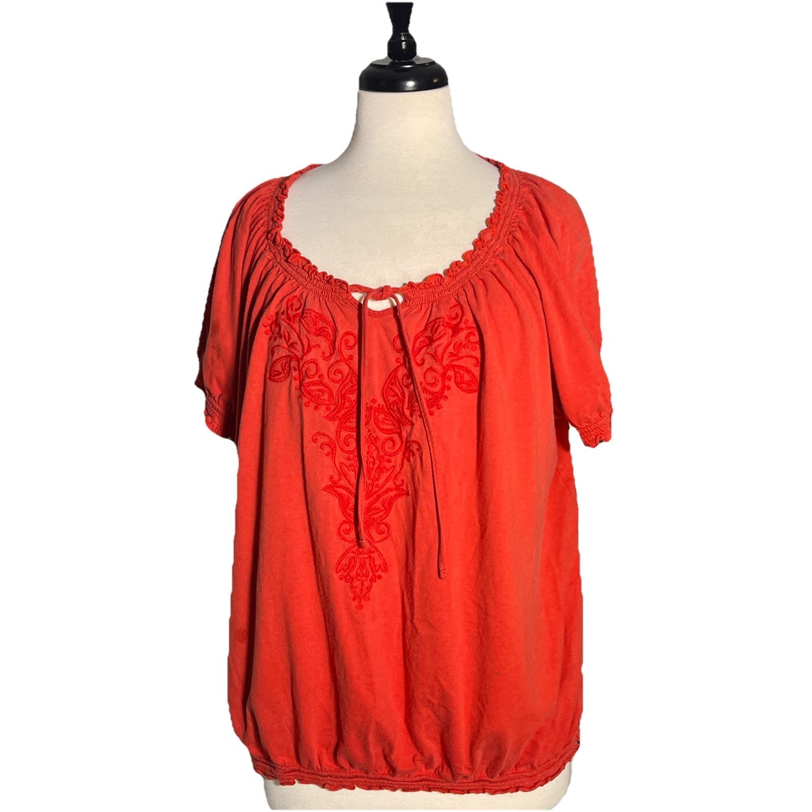 Croft & Barrow Shirt Women’s 2X Plus Orange Top Embroidered Casual Stretch