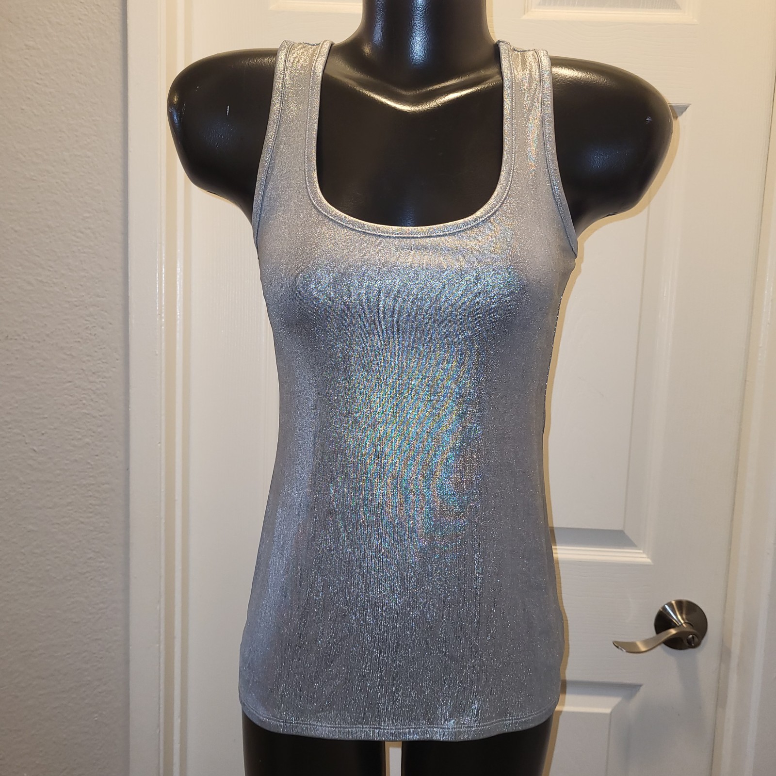 INC International Concepts Silver Metallic Sleeveless Top 95% Polyester Size S