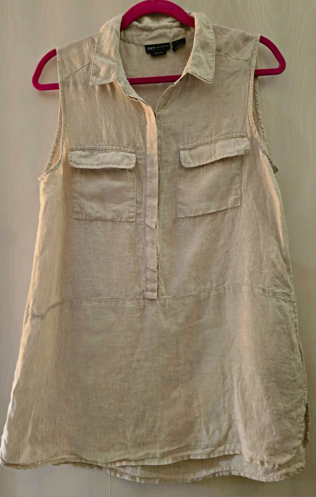 JNK Basic Women’s L Beige Linen Collared Sleeveless Button Front Blouse