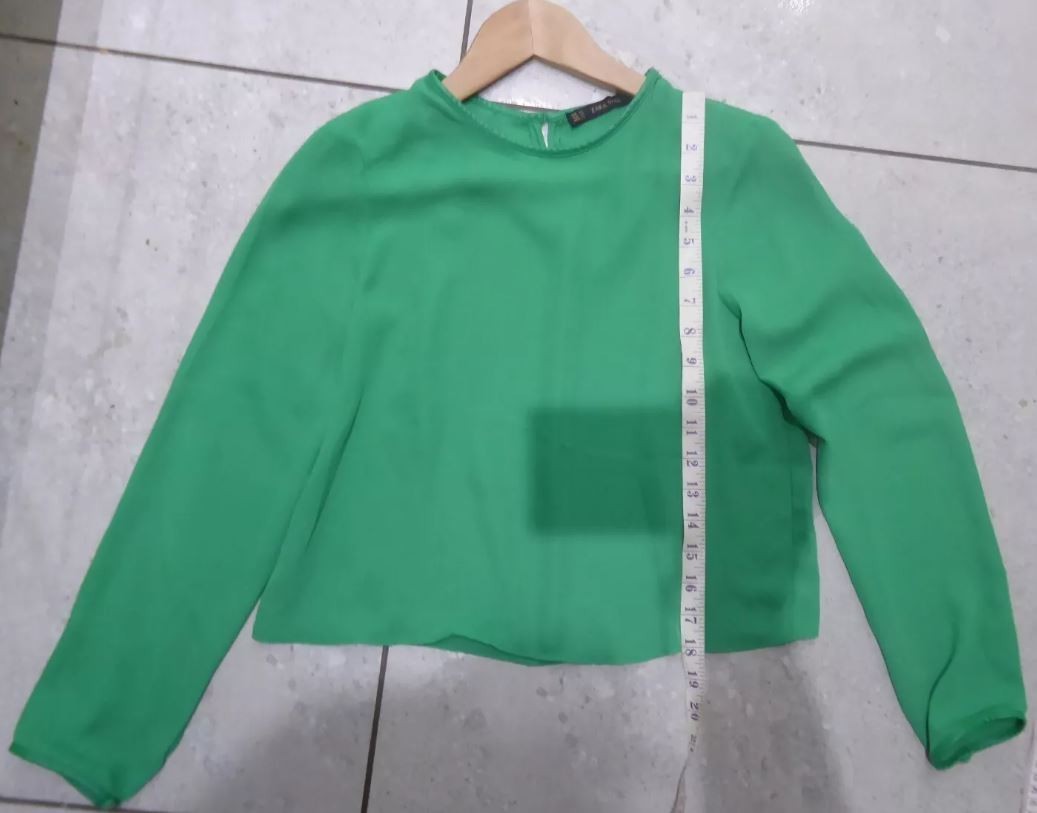 ZARA green top with faux leather trims Size XS Size 6 8 10 approx