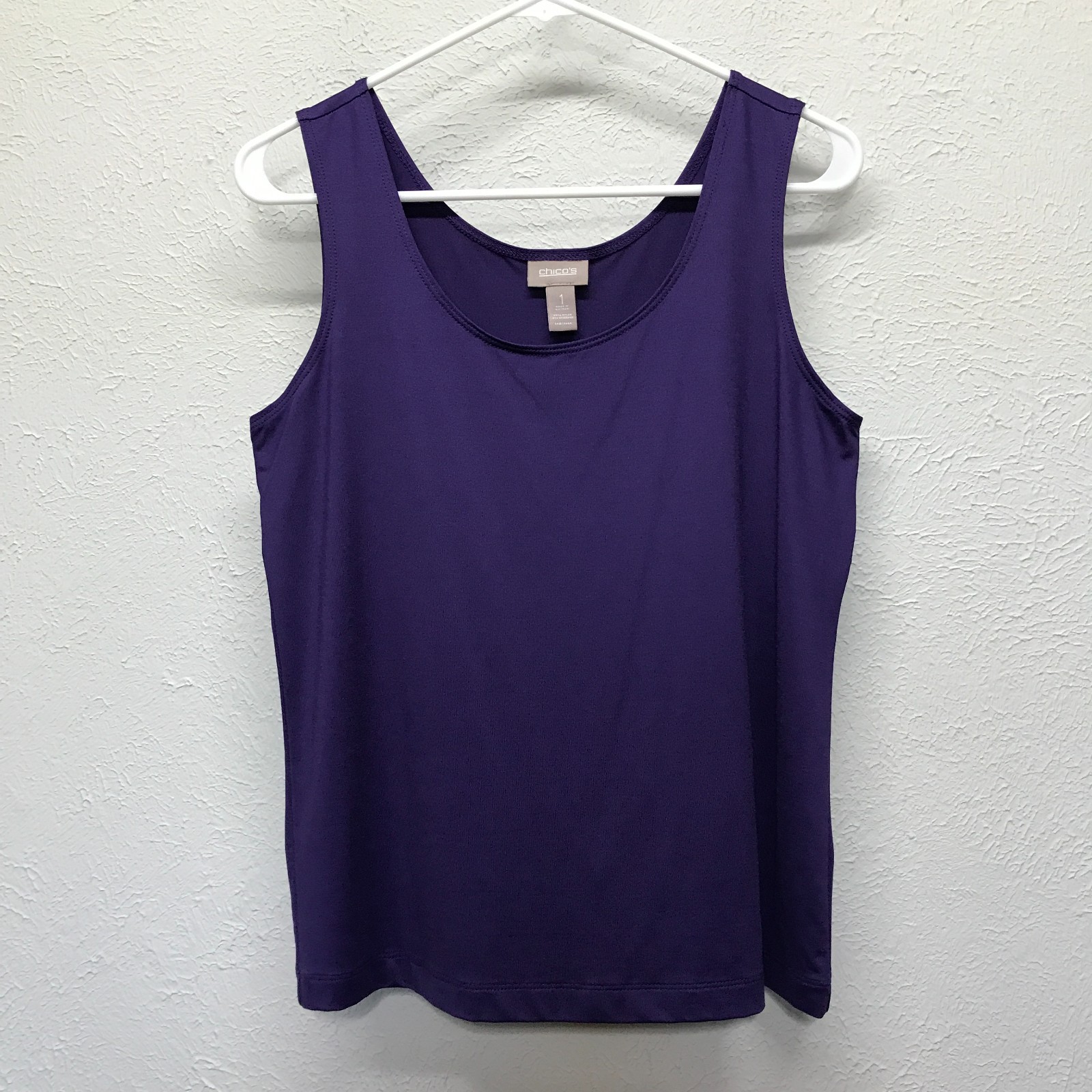 Chicos Tank Top Womens 1 M 8 Purple Scoop Neck Microfiber Knit Layering Shell