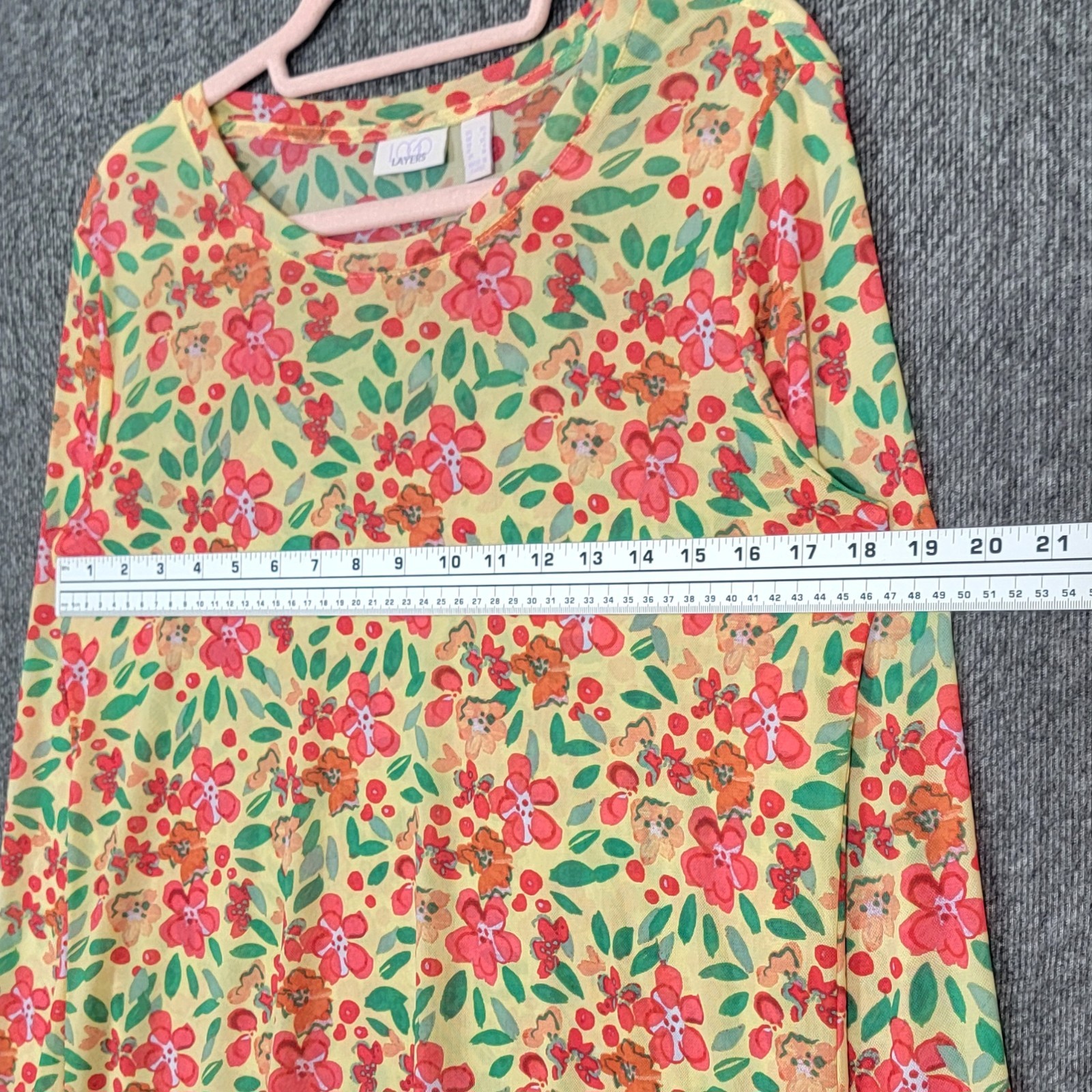 LOGO Layers by Lori Goldstein Tunic Top Womens XS Floral Sheer Mesh Ruffle Hem
