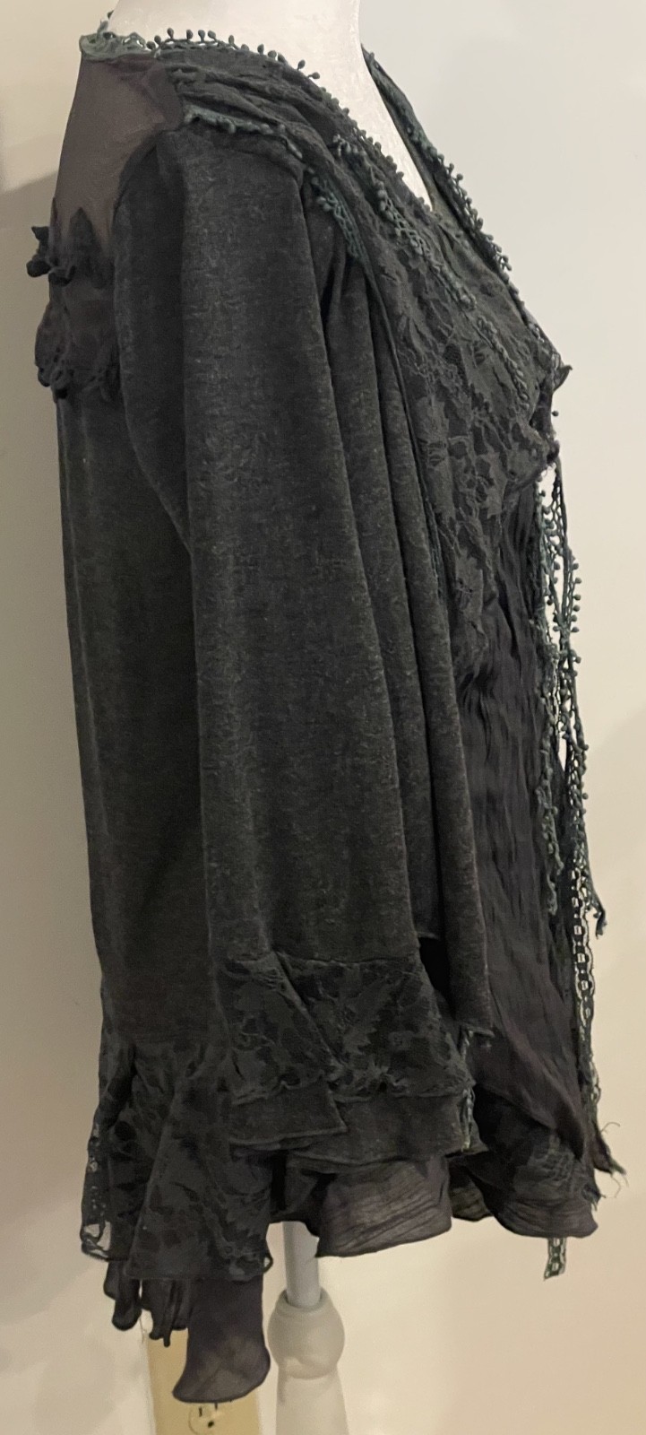 Pretty Angel Tunic Womens Boho Layered Romance Top Green Beaded SZ M
