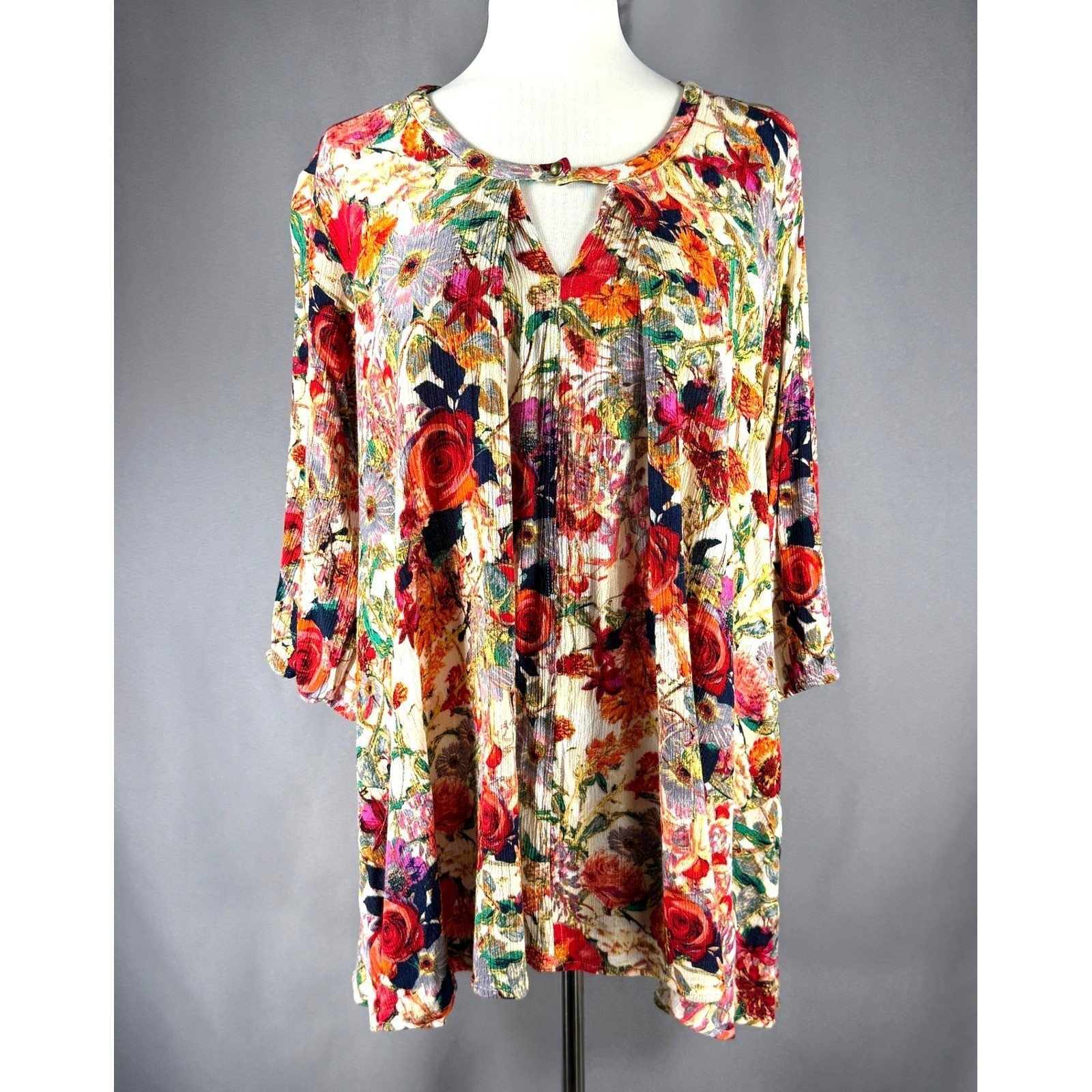 Floral Multicolor Flowy Tunic Top by Fortuity Size L Boho Lagenlook Artsy Fairy