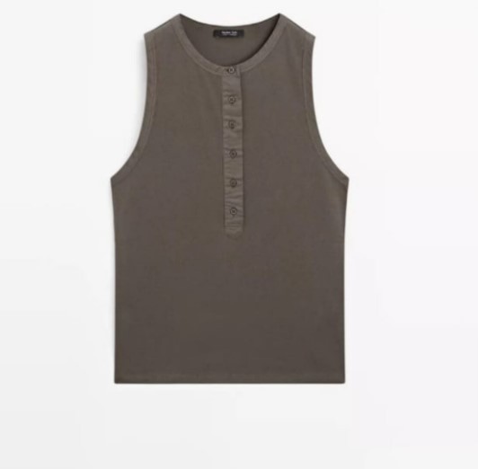 Massimo Dutti Womens Tank Top Shirt Small Brown Button Front Sleeveless NWT