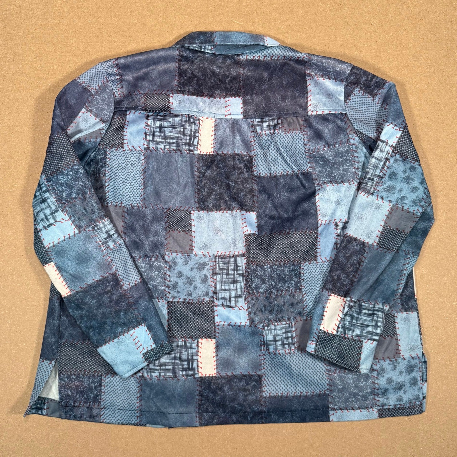 Vintage Ample Togs Patchwork Shirt Blue Quilted Style Button Front Women’s M